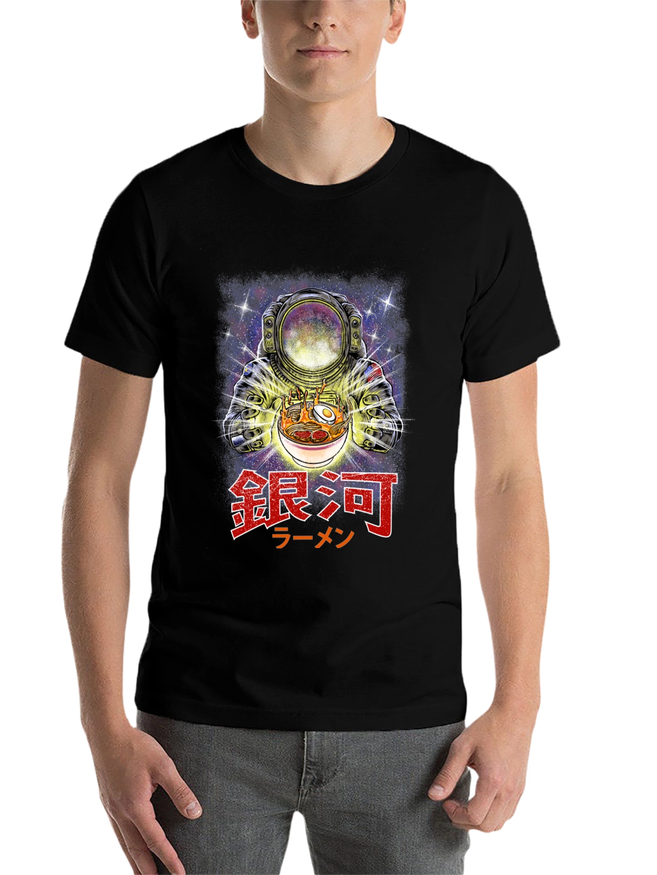 Black Astronaut Ramen Graphic Tee - Galaxy Noodles T-Shirt view 7