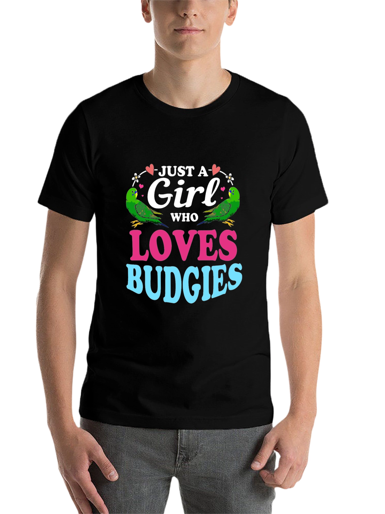 Black Just a Girl Who Loves Budgies T-Shirt view 7