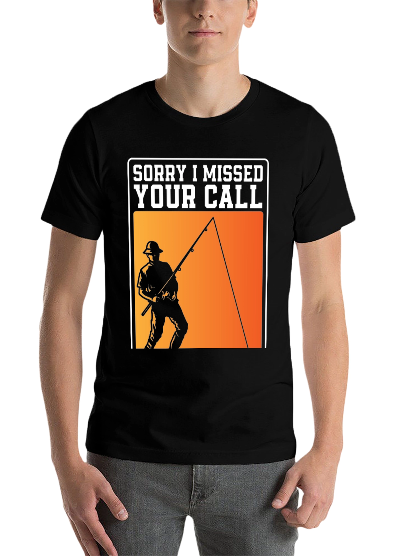 Black Sorry I Missed Your Call Fishing T-Shirt view 7