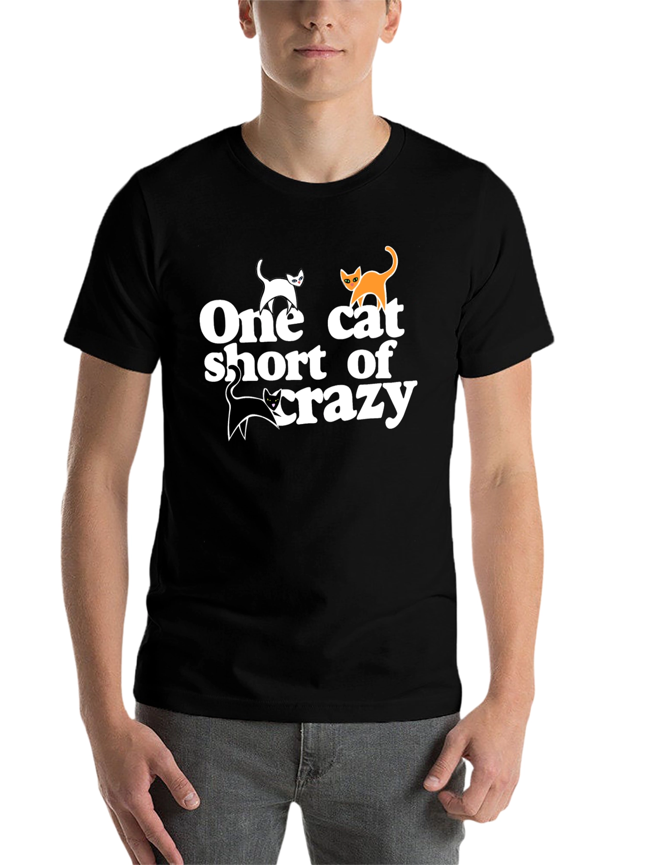 Black One Cat Short T-Shirt - Crazy Cat Lover Tee view 7