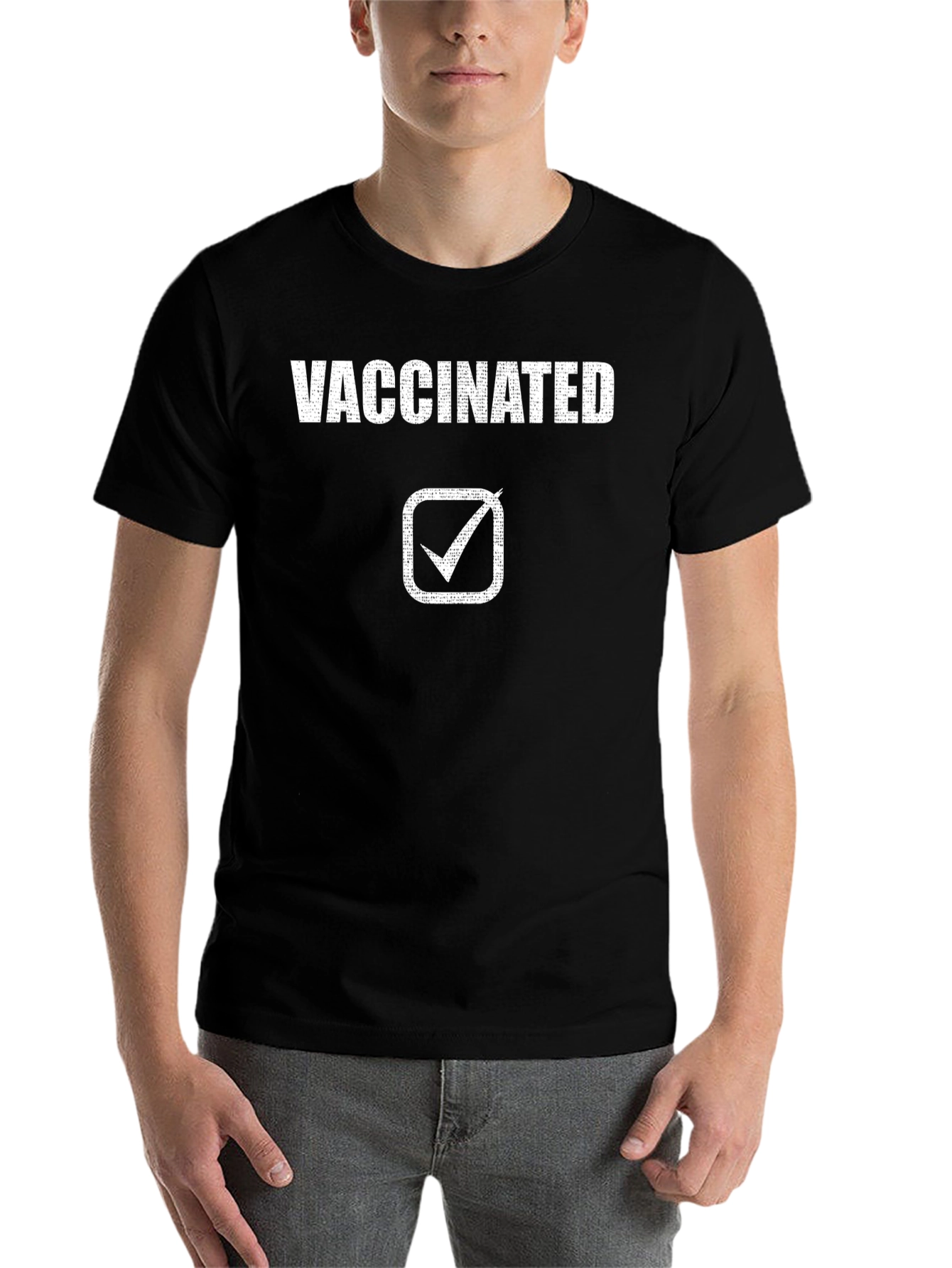 Black Vaccinated Checkmark T-Shirt - Show Your Support! view 7