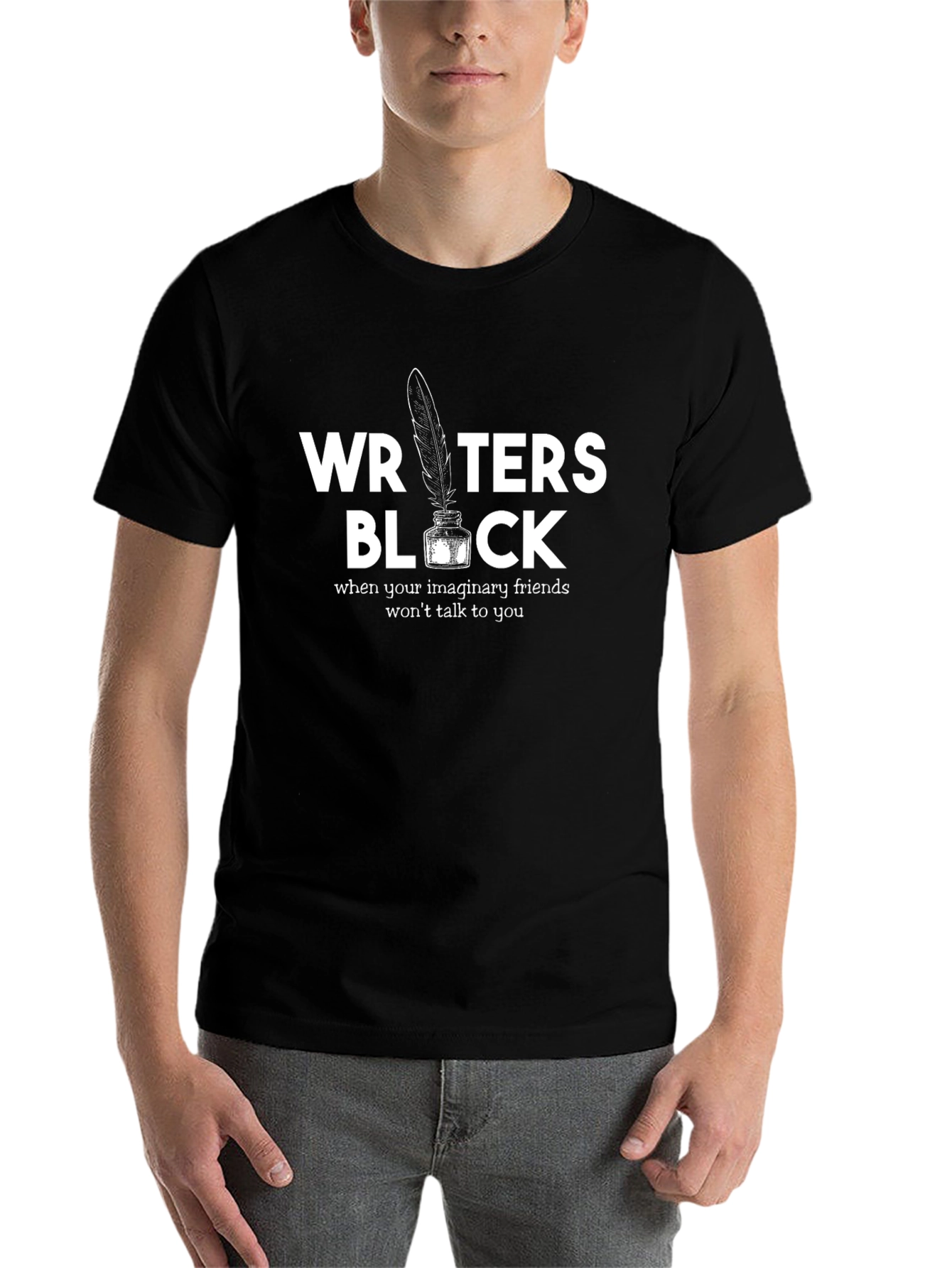 Black Writer's Block Graphic Tee - Funny Writing T-Shirt view 7