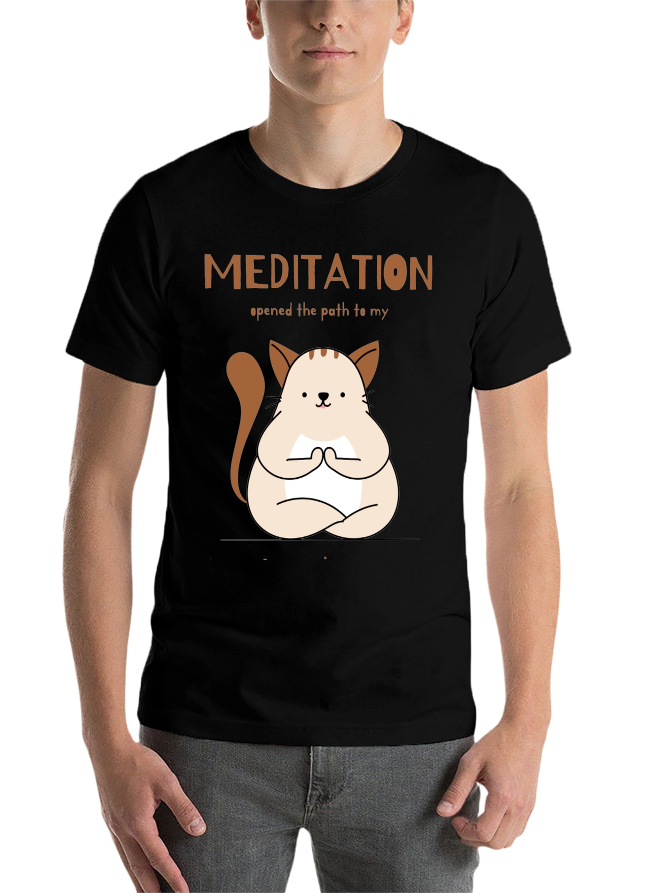 Black Meditating Cat T-Shirt - Find Your Inner Peace! view 7
