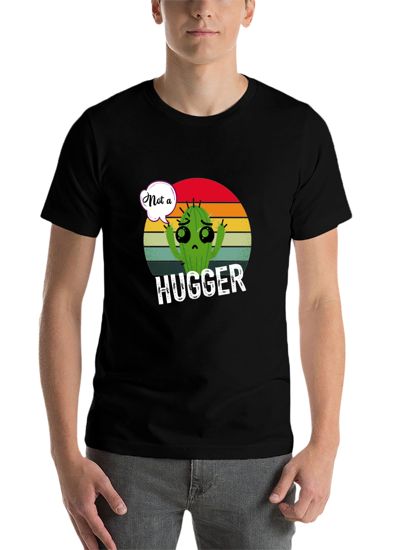 Black Not a Hugger Cactus T-Shirt view 7