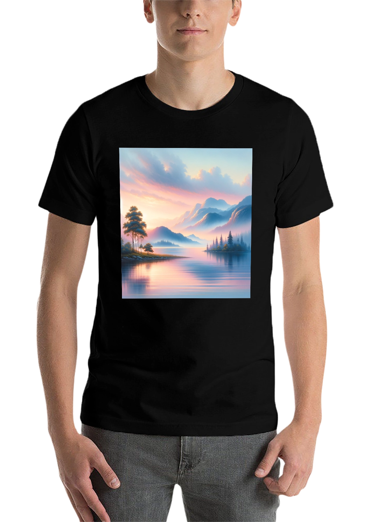 Black Scenic Lake View Graphic Tee - Black view 7