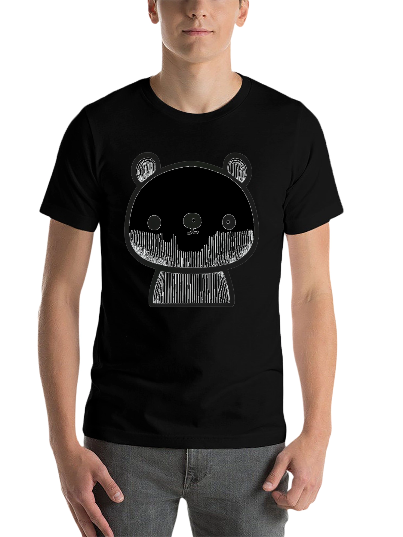 Black Graphic Black Tee: Abstract Panda Design view 7