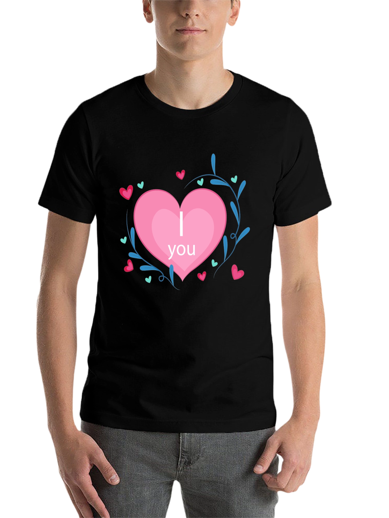 Black I Heart You Graphic Tee - Black Crew Neck T-Shirt view 7