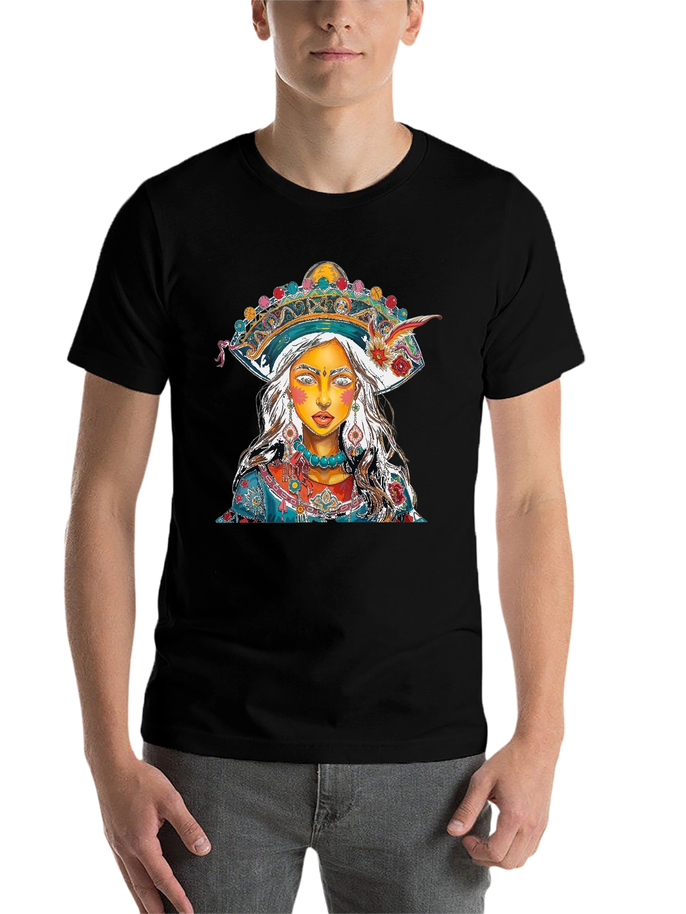 Black Artistic Woman Portrait Graphic Print Men's T-Shirt view 7