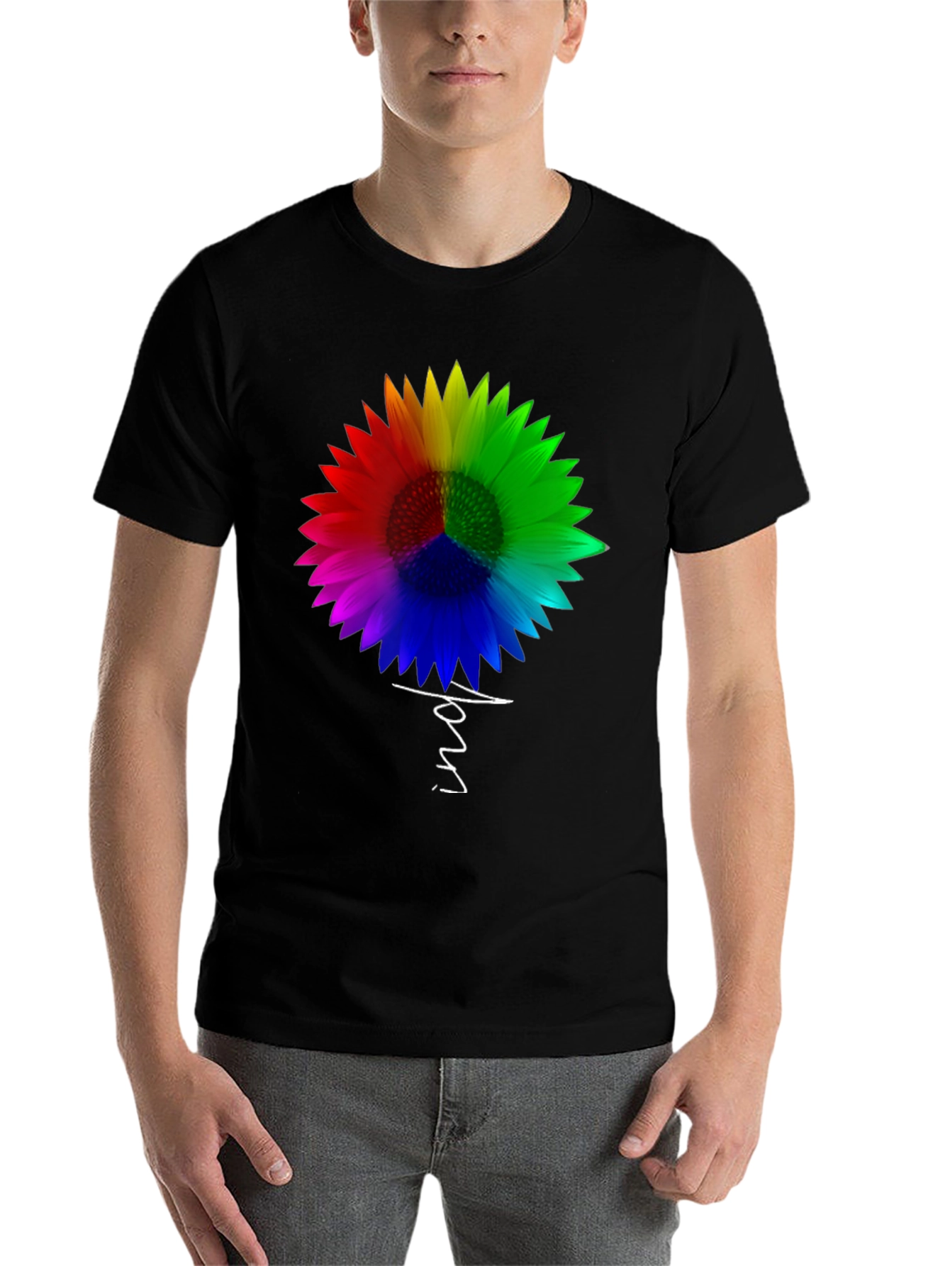 Black Rainbow Sunflower Peace Sign T-Shirt - Unisex view 7