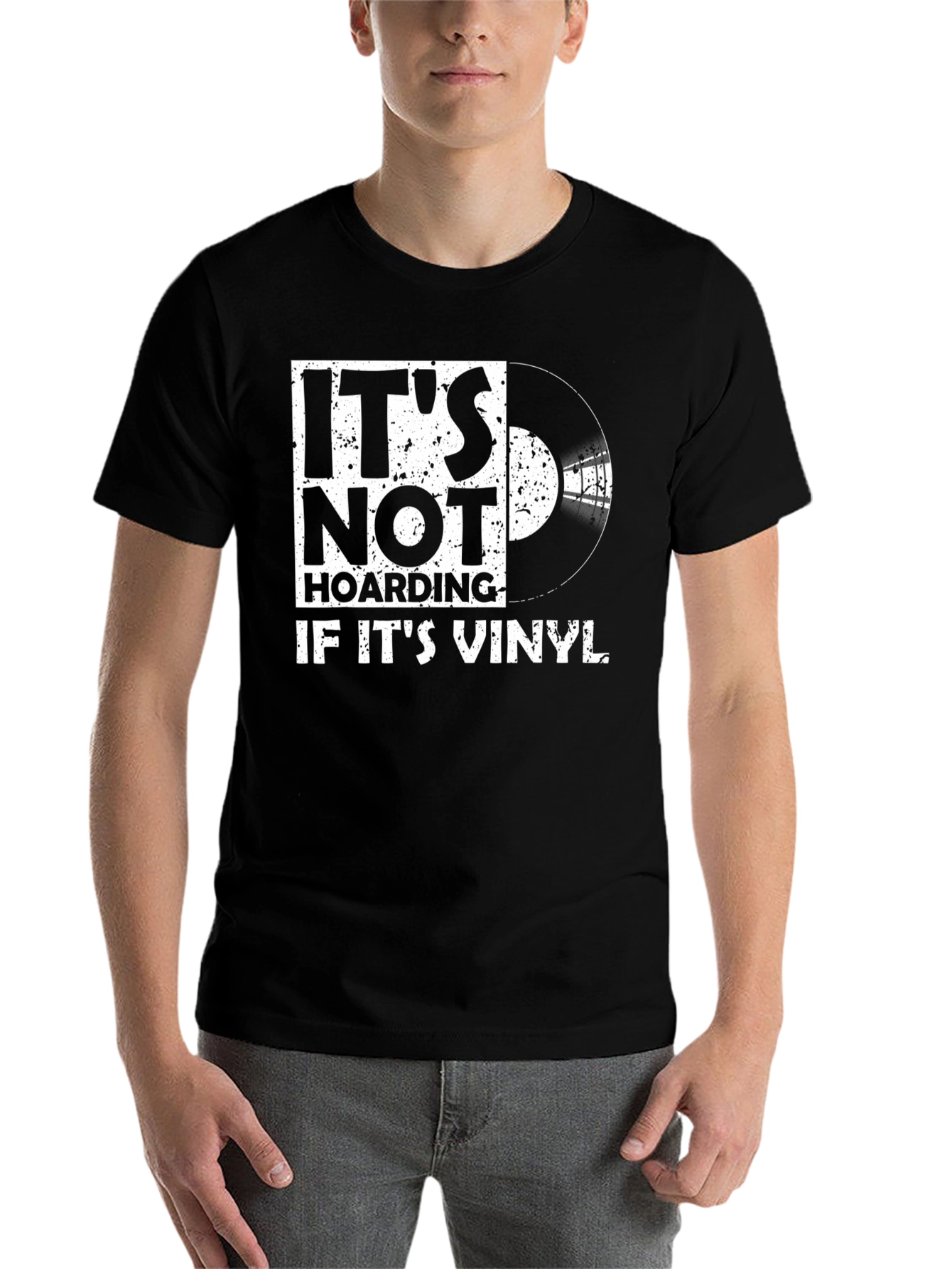 Black It's Not Hoarding If It's Vinyl T-Shirt view 7