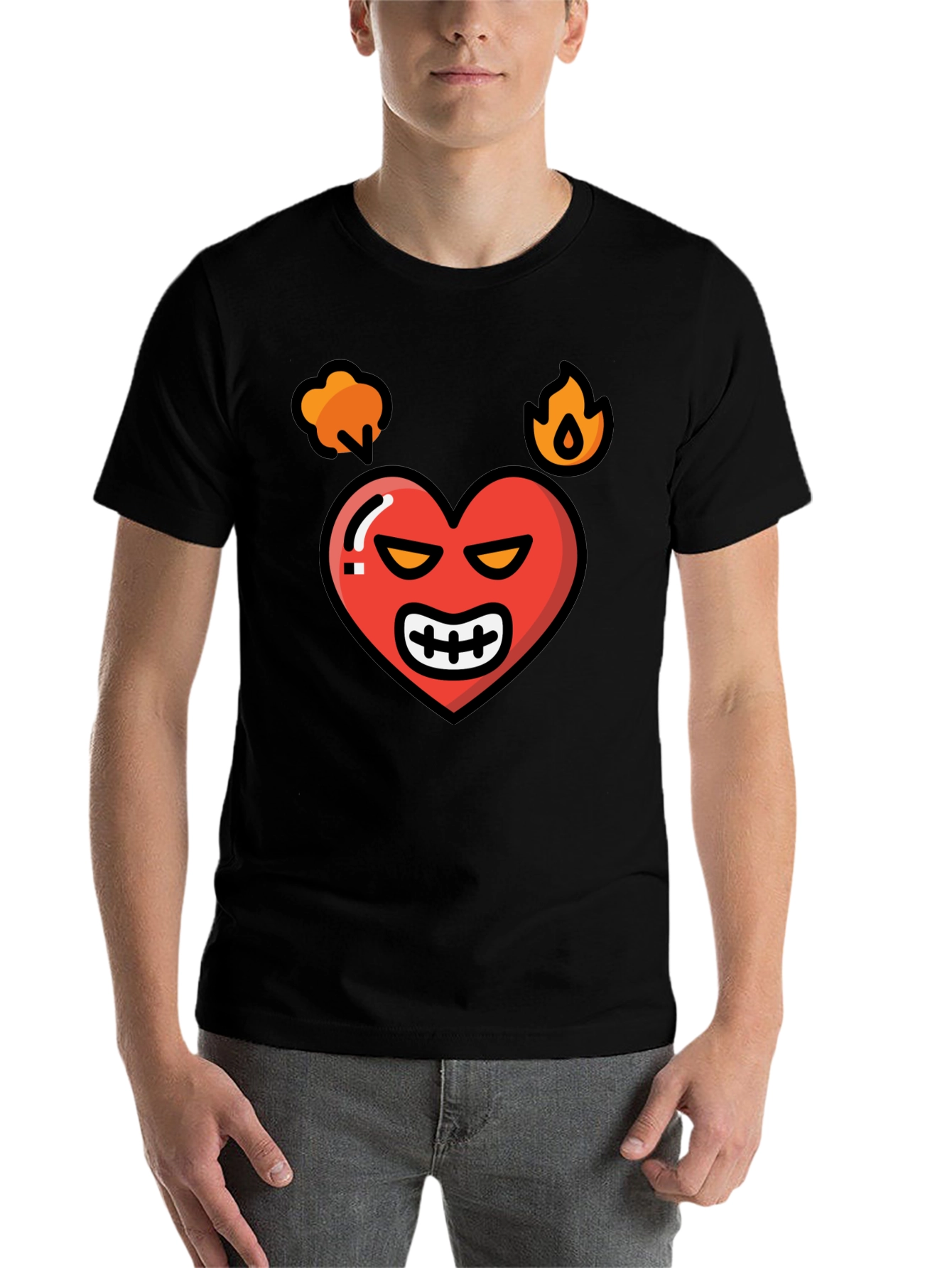 Black Angry Heart Graphic Tee - Black Cotton Blend Shirt view 7