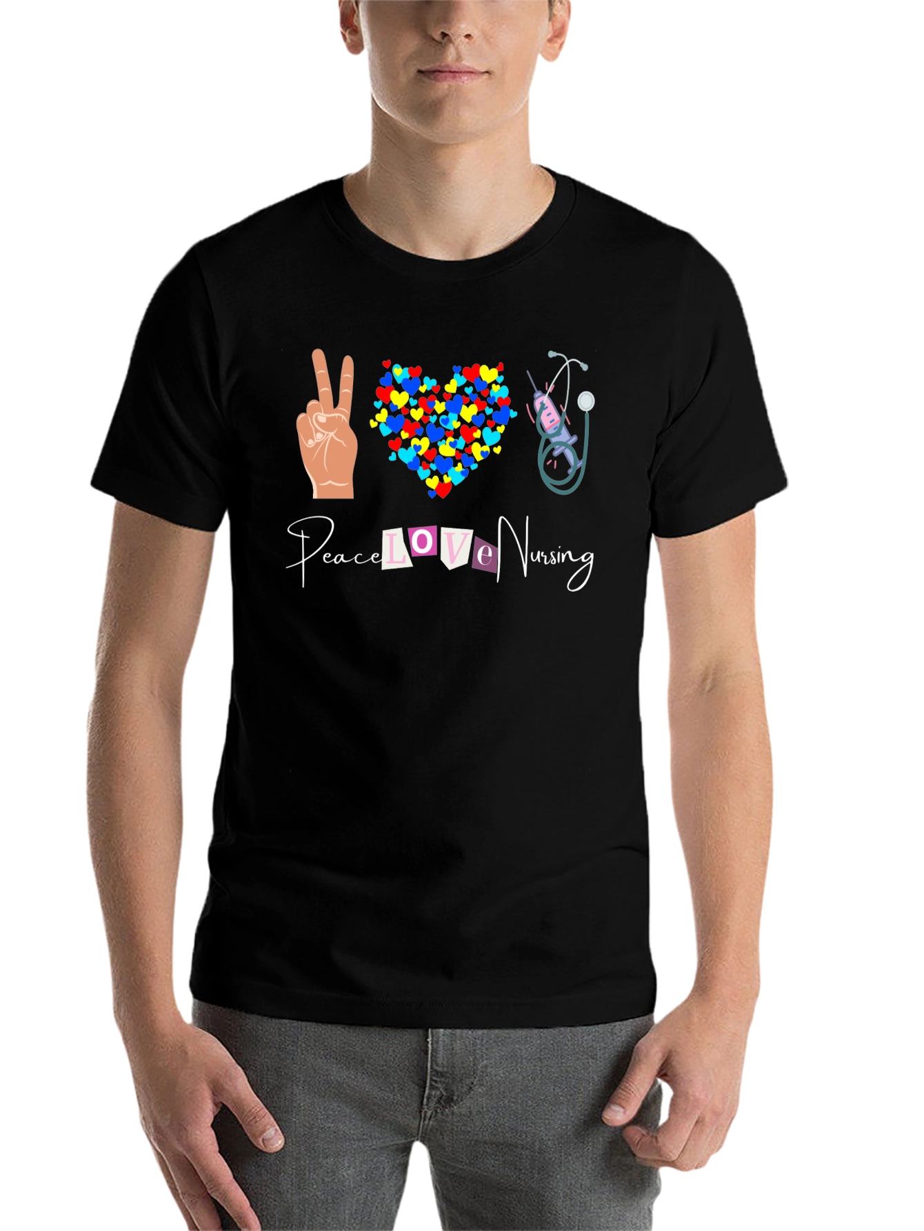 Black Peace Love Nursing Graphic T-Shirt view 7