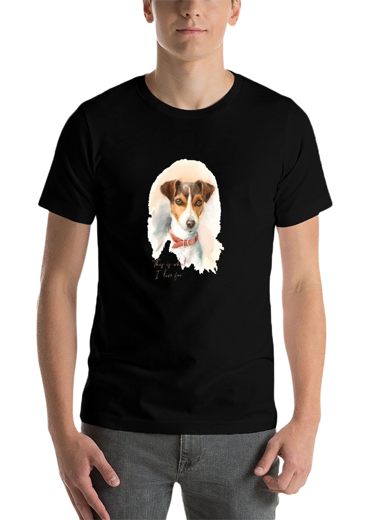 Black Dog Watercolor Print Black T-Shirt view 7