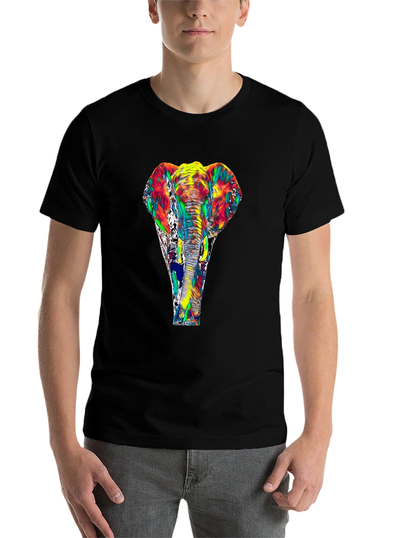 Black Vivid Elephant Graphic T-Shirt - Black view 7