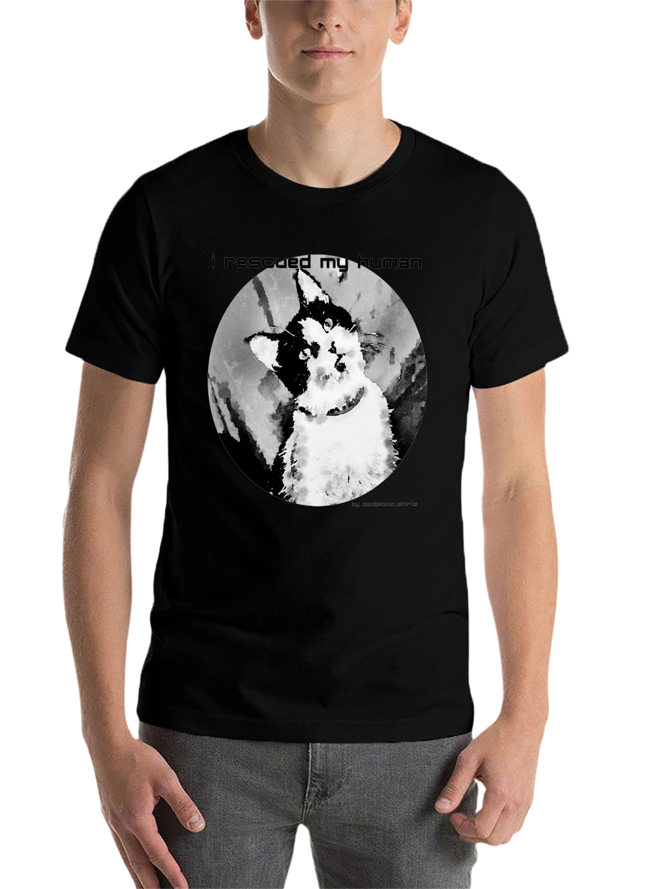 Black Rescued My Human Graphic T-Shirt view 7
