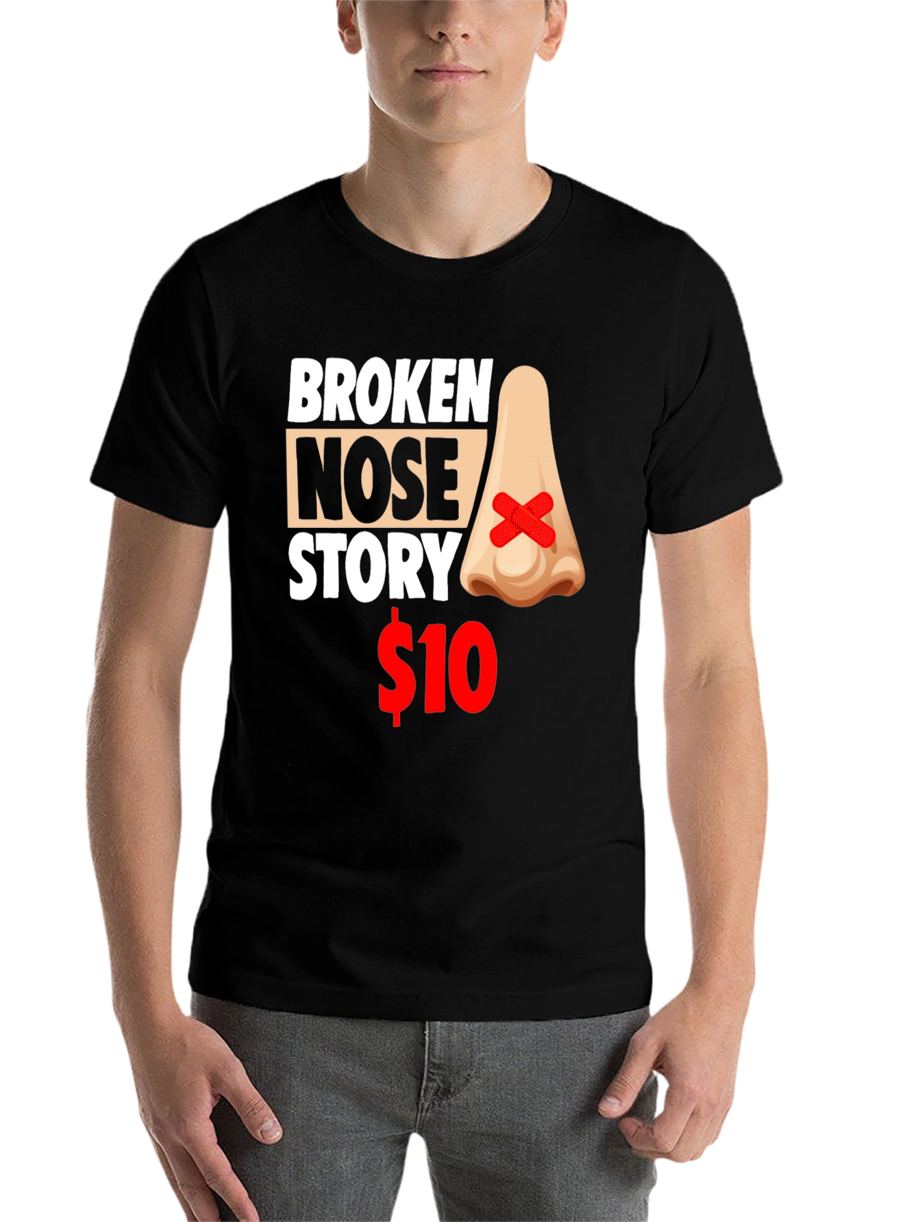 Black Broken Nose Story T-Shirt - Funny Graphic Tee view 7