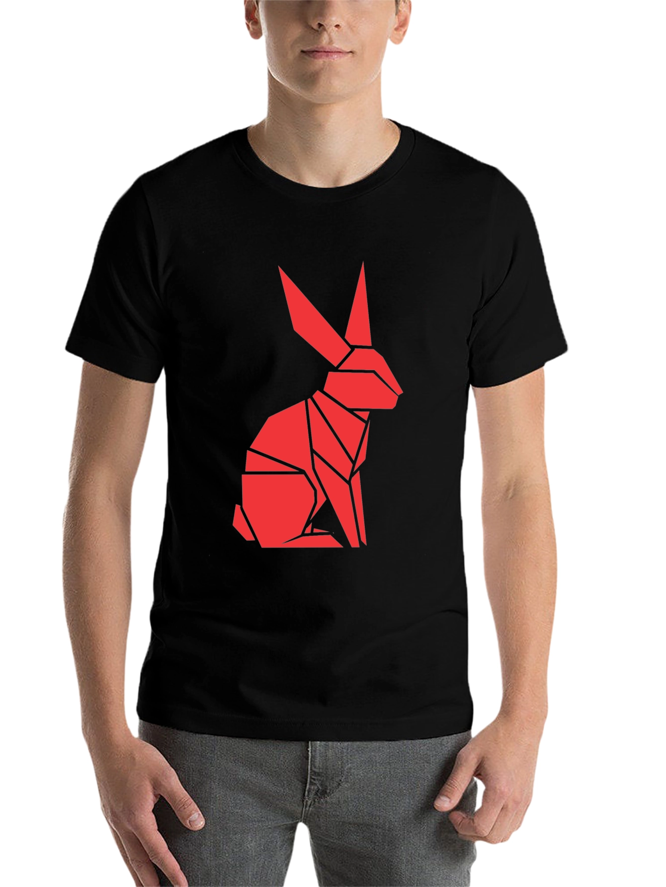 Black Origami Rabbit Graphic T-Shirt - Unique Design view 7