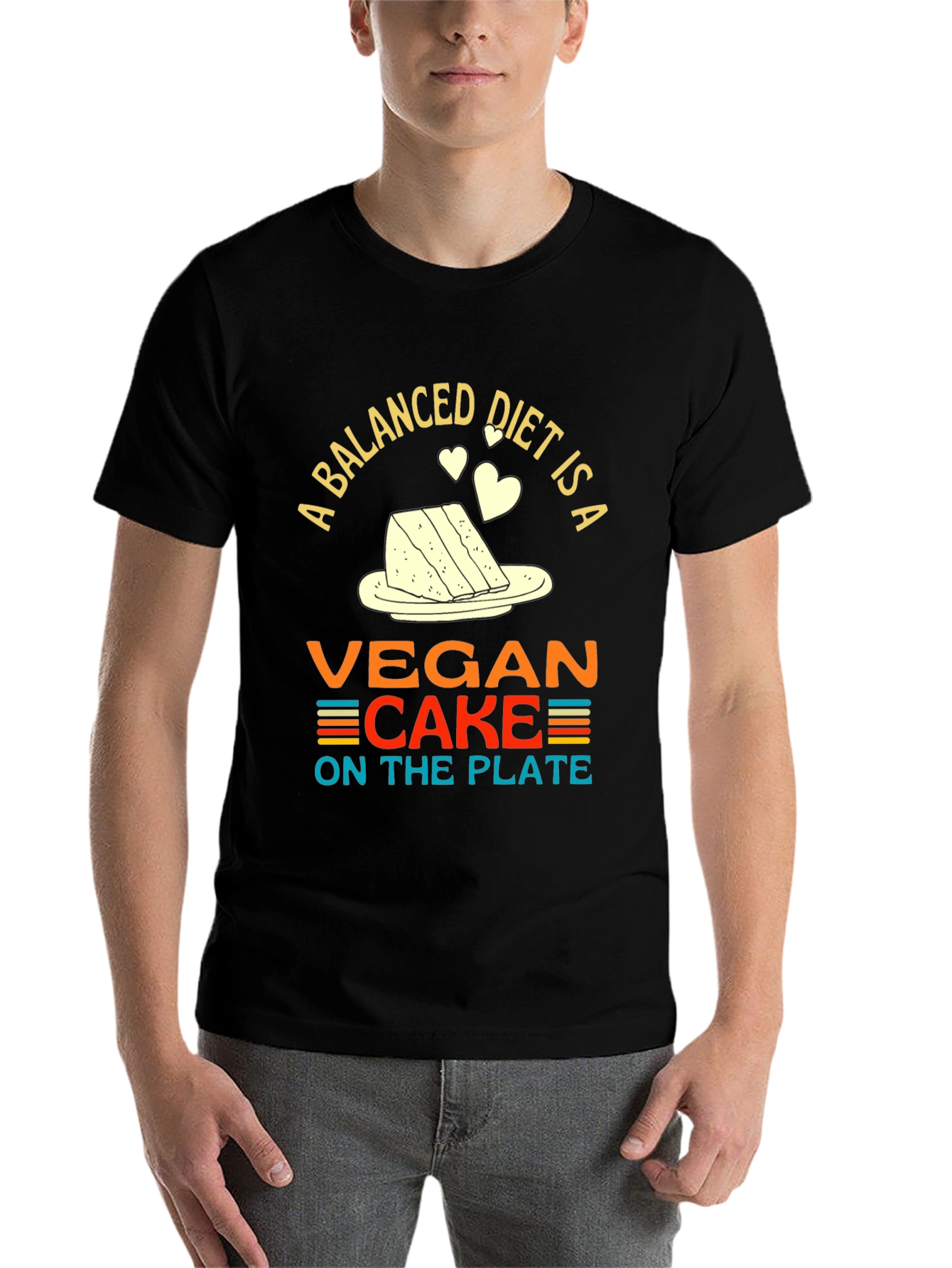 Black Vegan Cake Diet T-Shirt - Funny Vegan Gift view 7