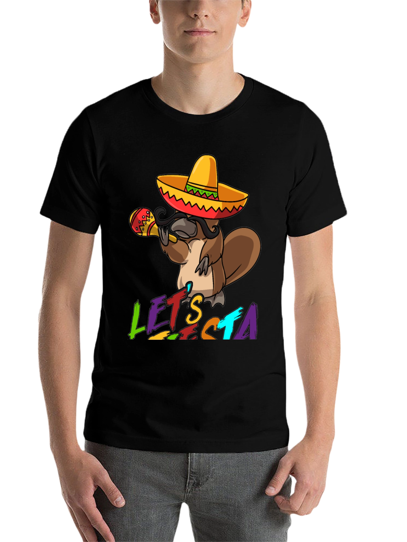 Black Let's Fiesta Platypus T-Shirt view 7