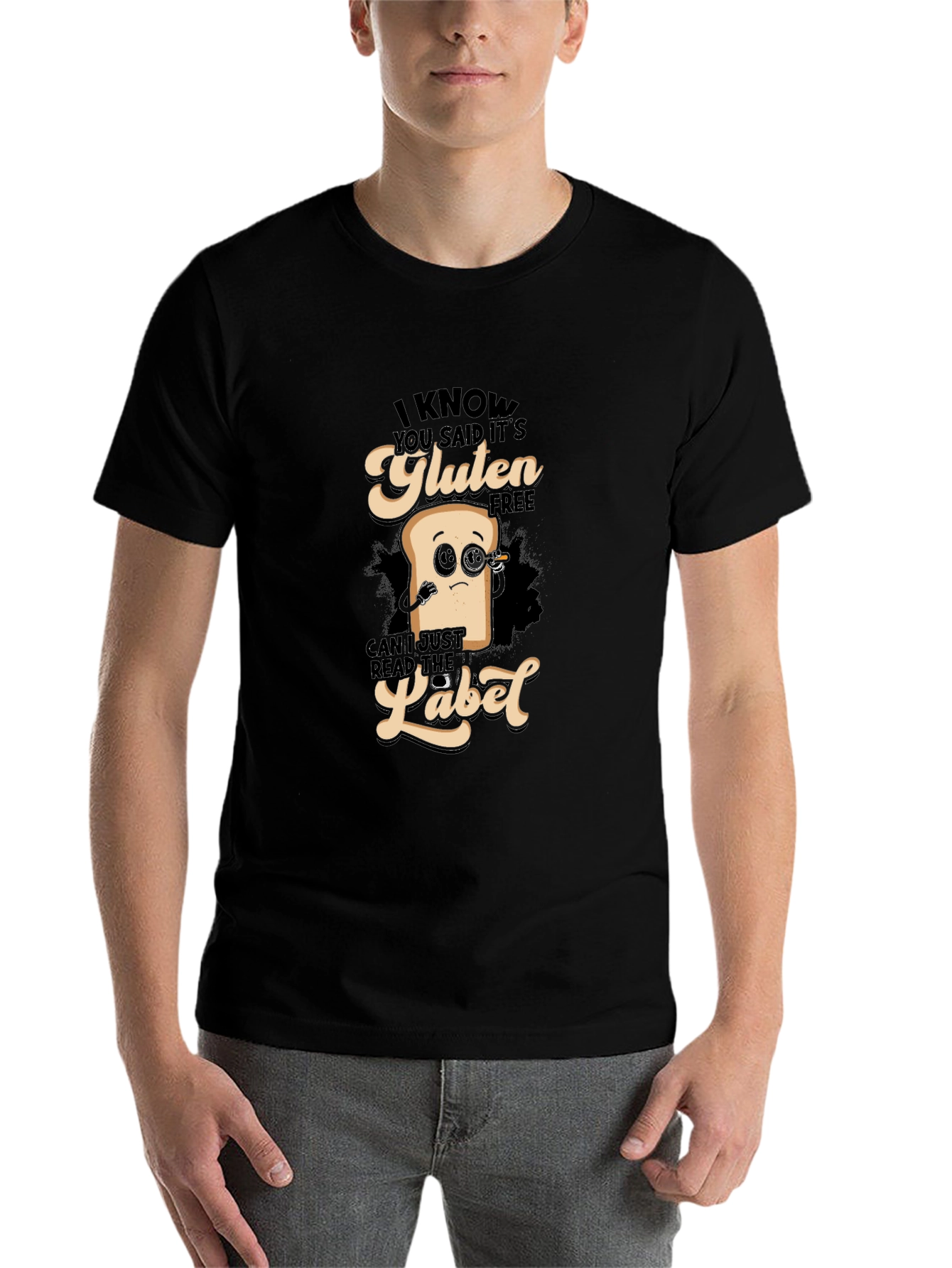 Black Gluten Free T-Shirt - Funny Foodie Tee view 7