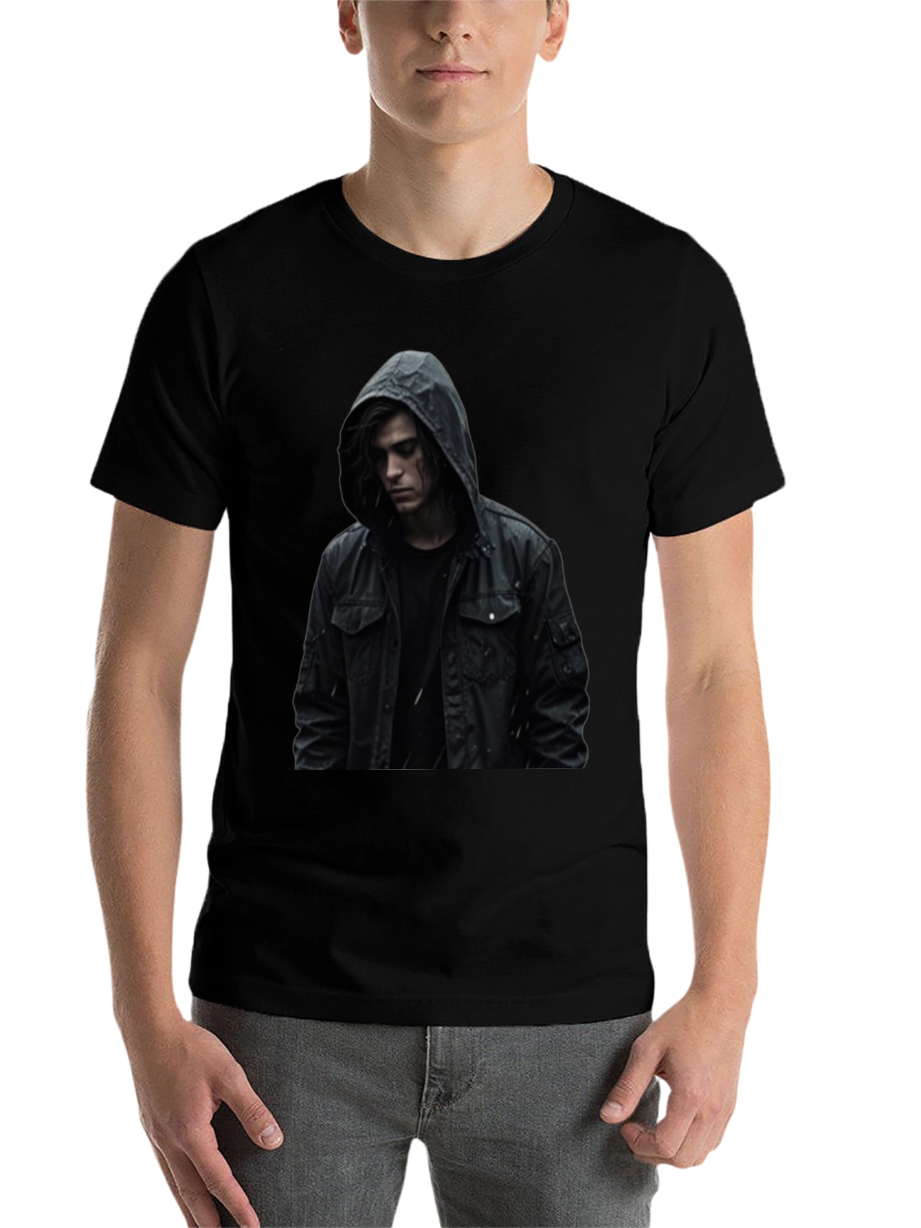 Black Hooded Figure Graphic Black T-Shirt view 7