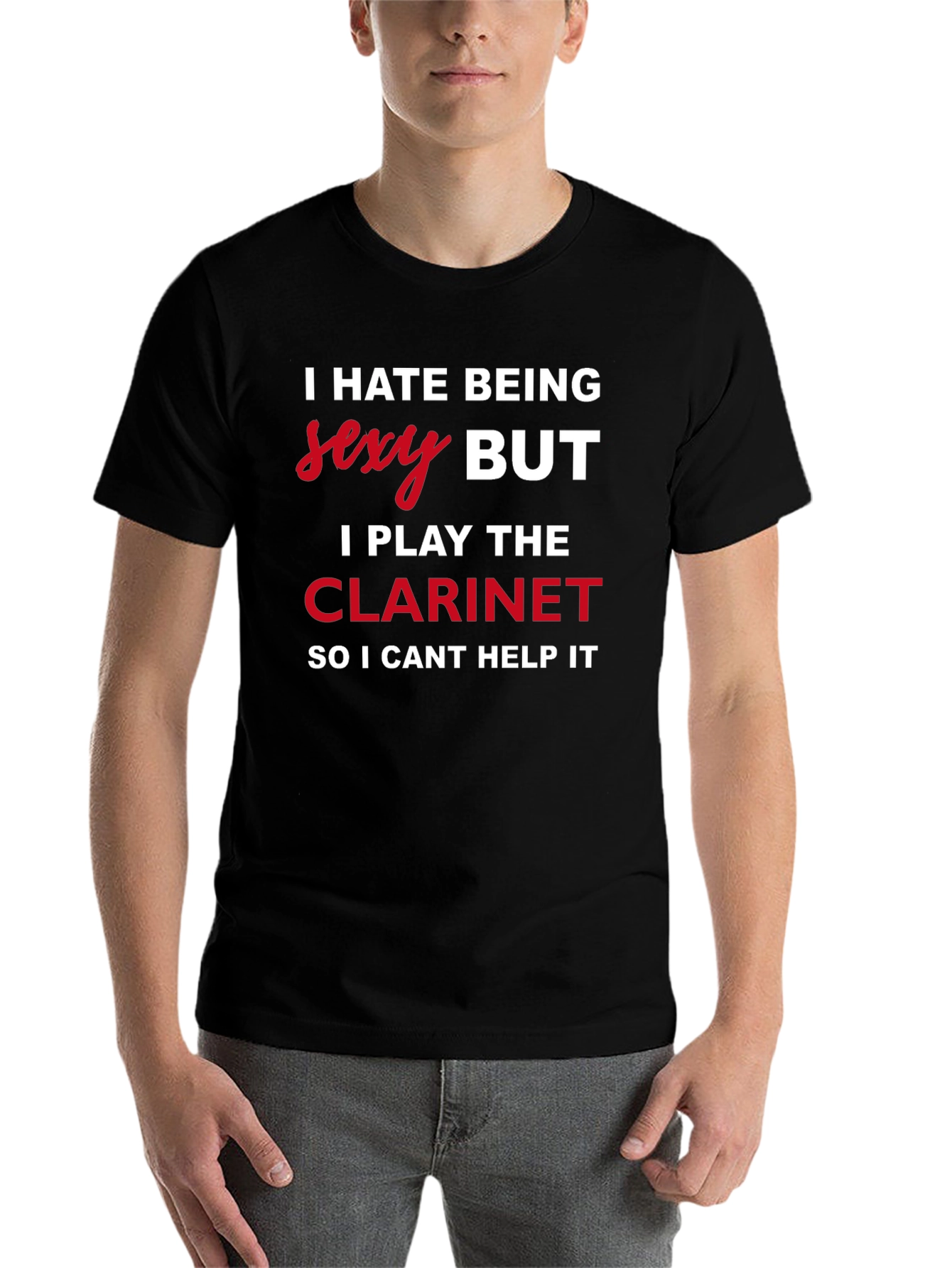 Black I Hate Being Sexy Clarinet Player T-Shirt view 7