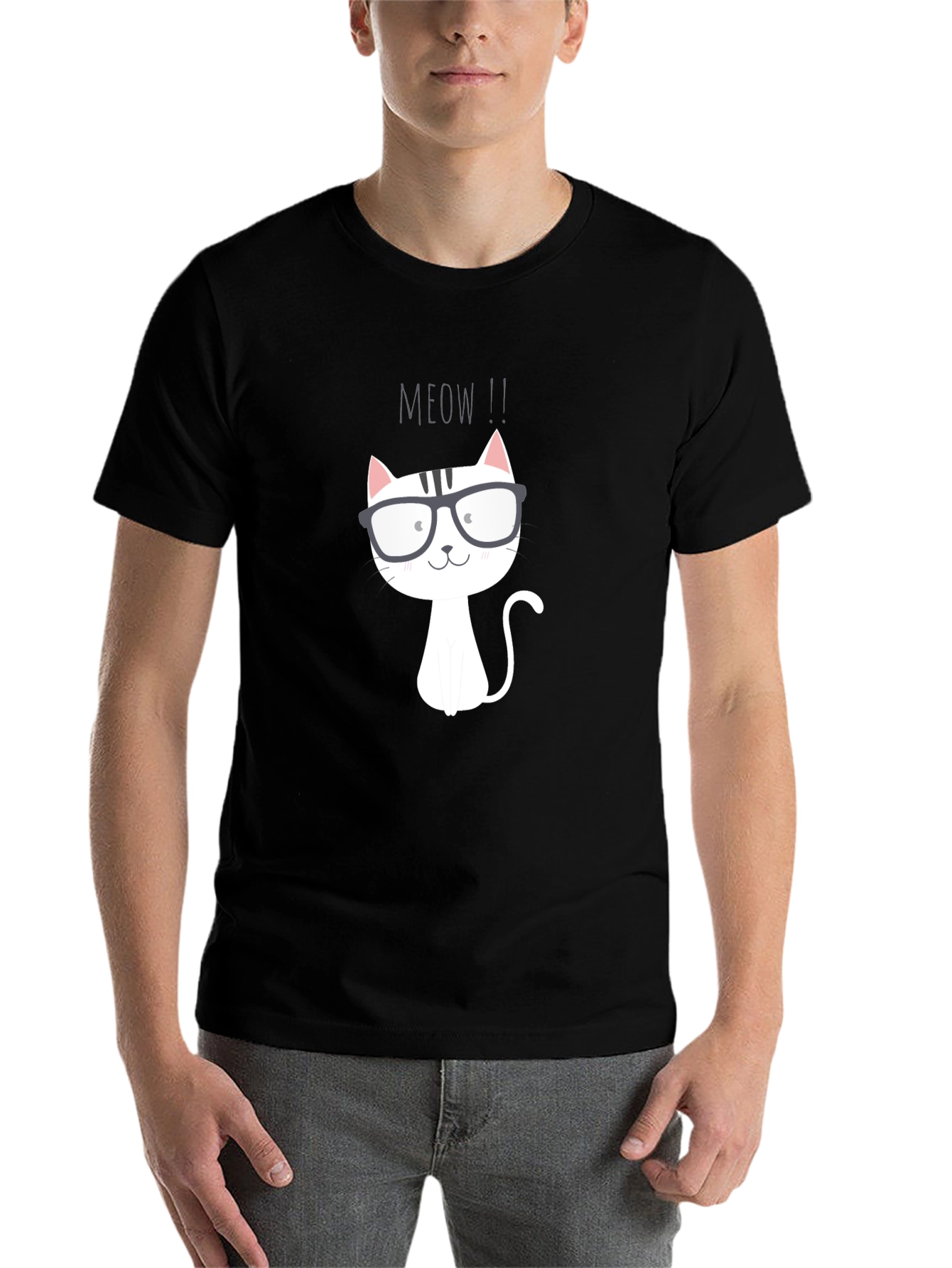 Black Meow Cat T-Shirt - Cute Cartoon Graphic Tee view 7