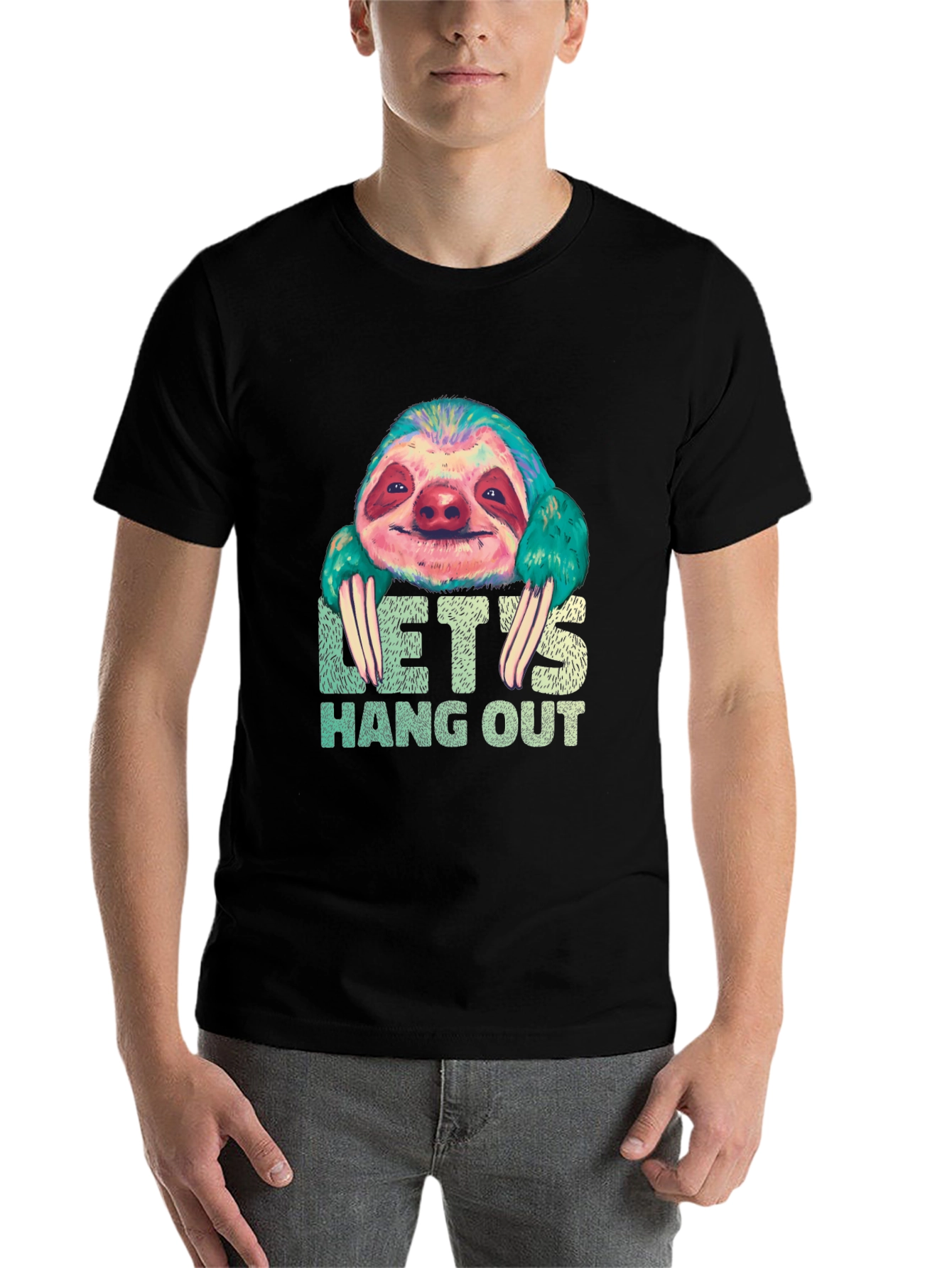 Black Let's Hang Out Sloth Graphic Tee view 7