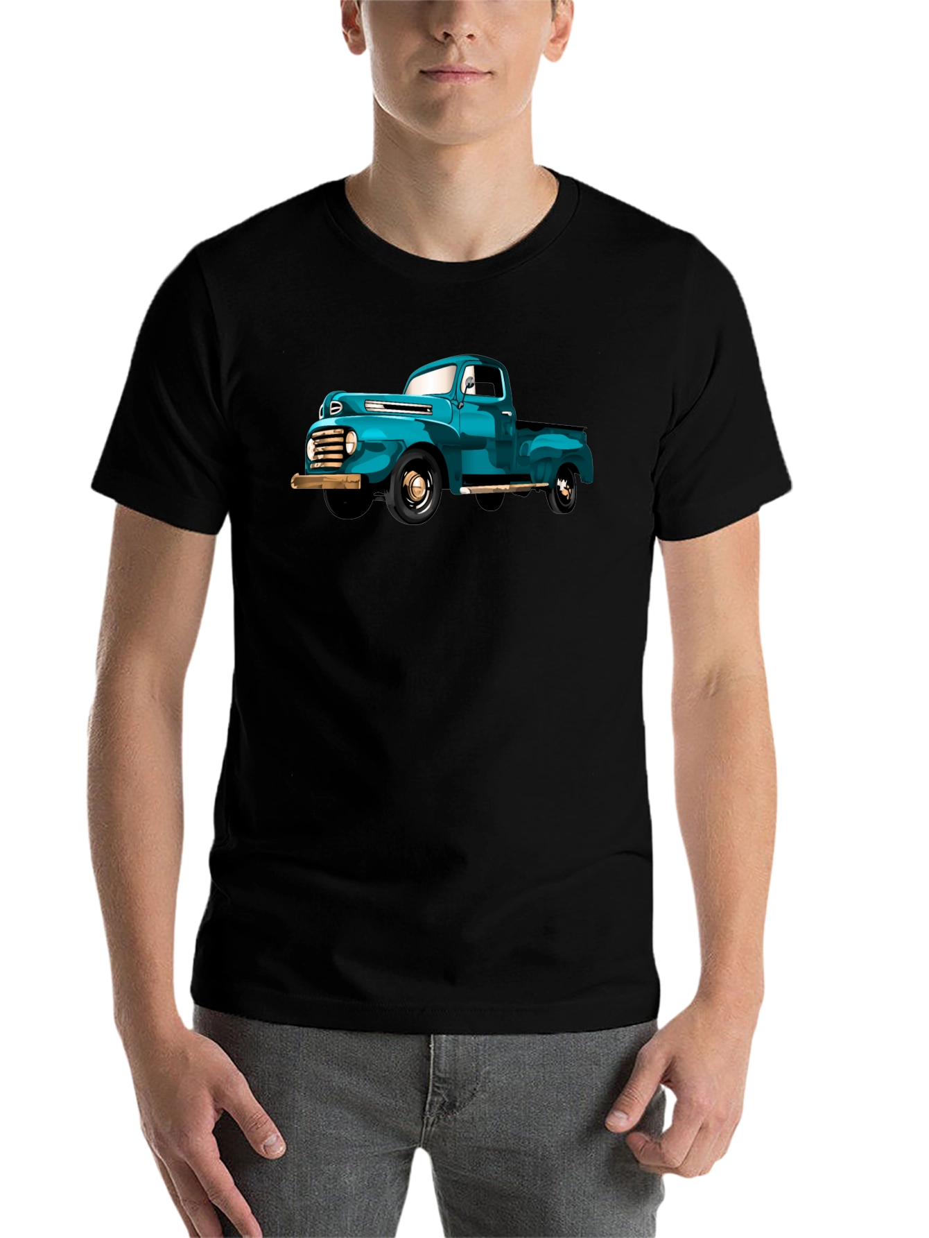 Black Vintage Truck Graphic Tee - Classic Car Lover's Shirt view 7