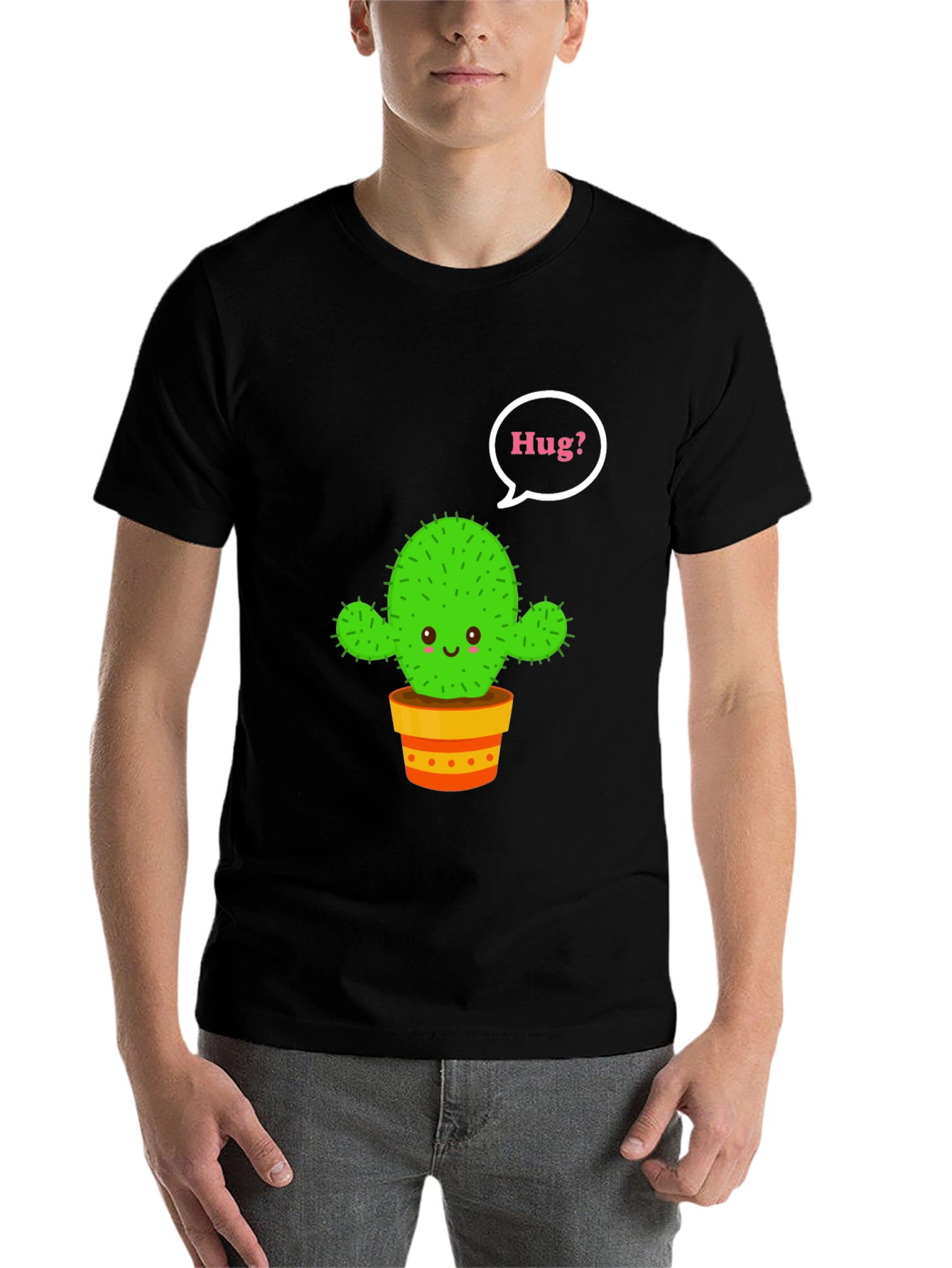 Black Cactus Hug T-Shirt - Cute Graphic Tee view 7