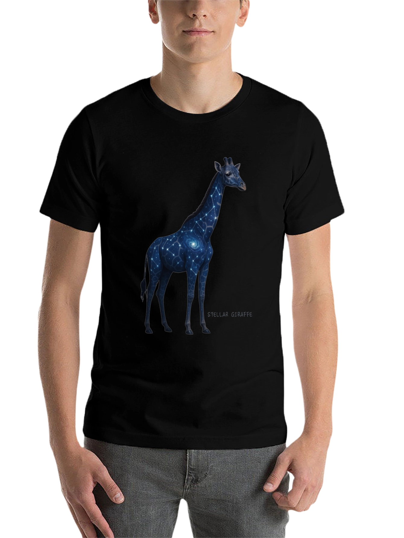 Black Galaxy Giraffe Graphic T-Shirt view 7