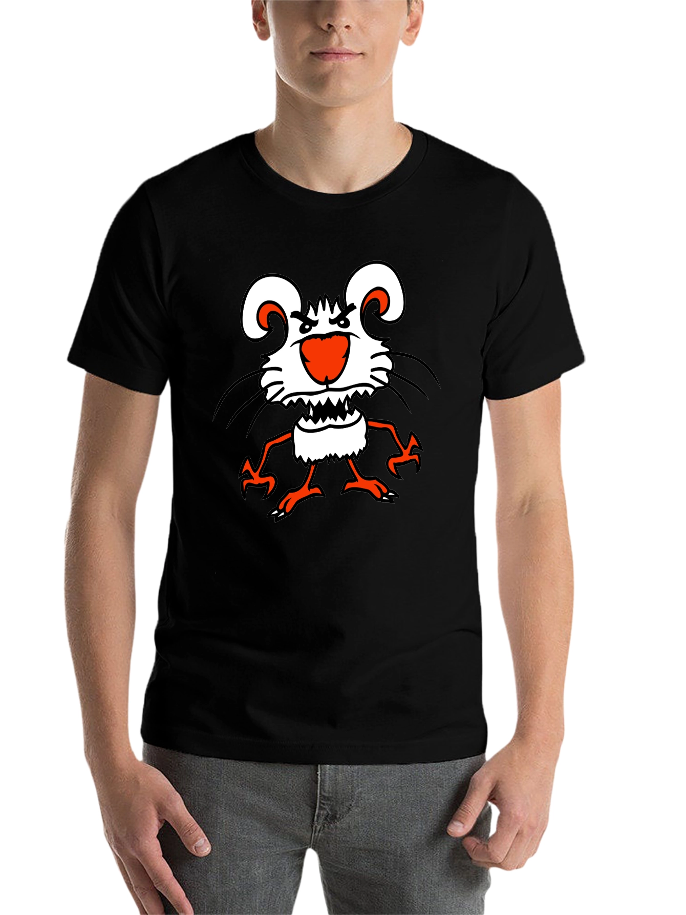 Black Funny Cartoon Mouse Graphic Black T-Shirt view 7