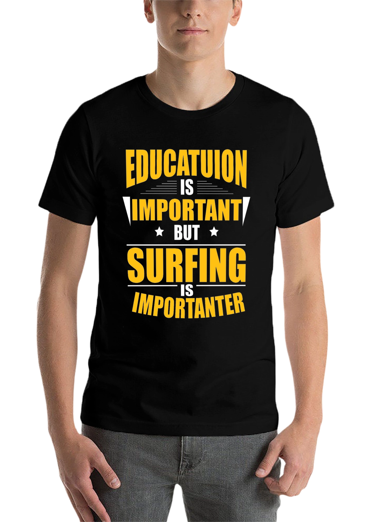 Black Funny Surfing Education T-Shirt view 7