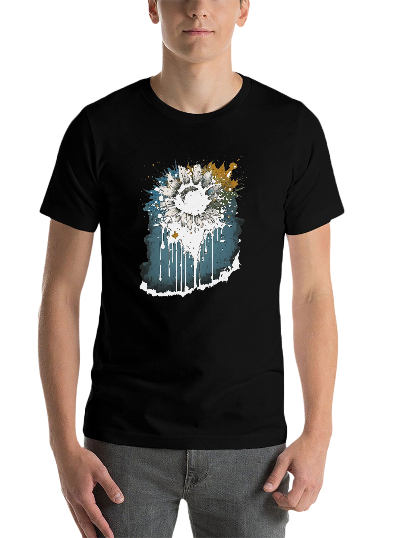 Black Sunflower Splash Graphic Tee view 7