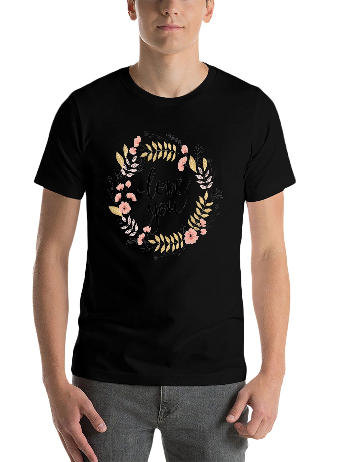 Black Love You Floral Wreath Graphic Tee view 7