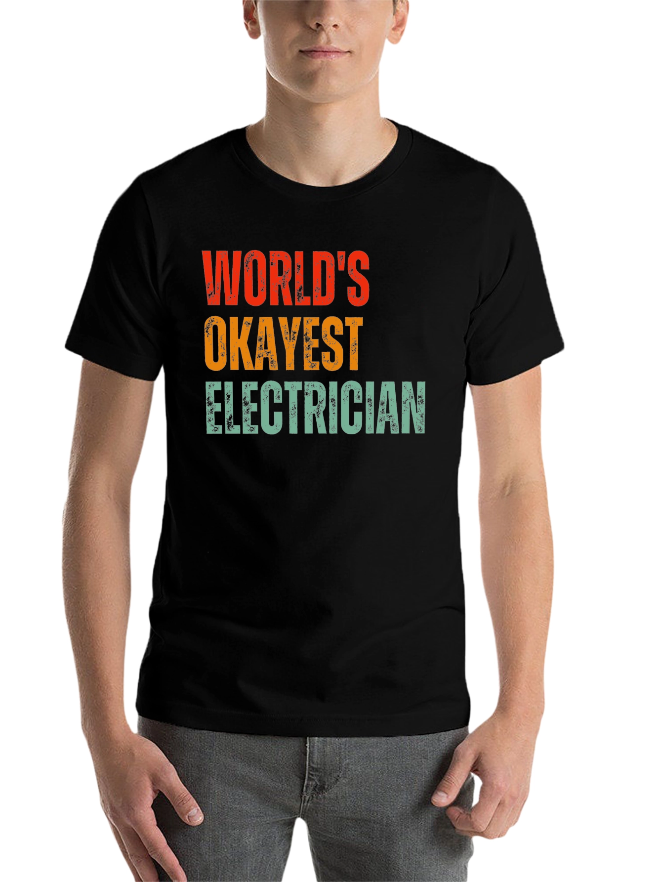 Black World's Okayest Electrician T-Shirt view 7