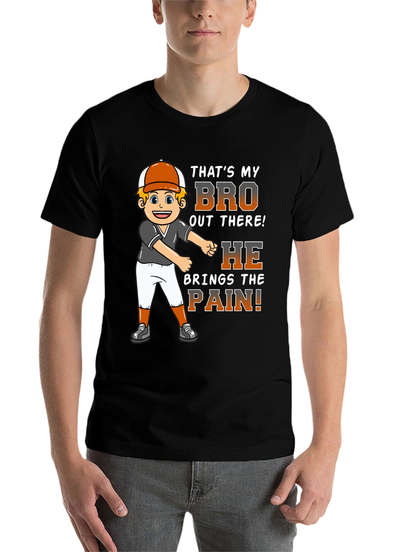 Black Baseball Bro T-Shirt - That's My Bro Out There! view 7