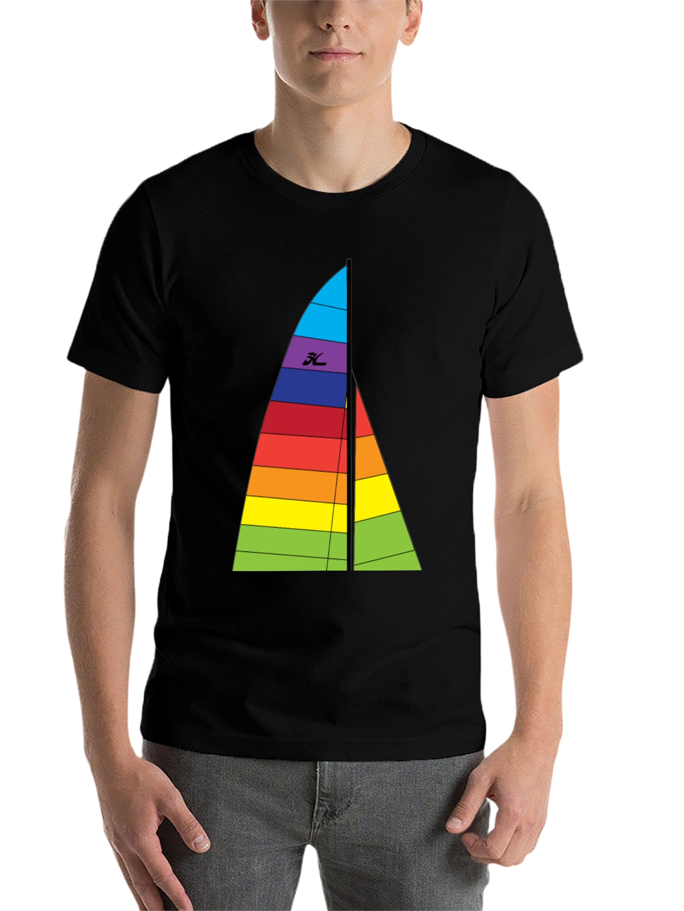 Black Rainbow Sailboat Graphic Tee - Black Cotton T-Shirt view 7