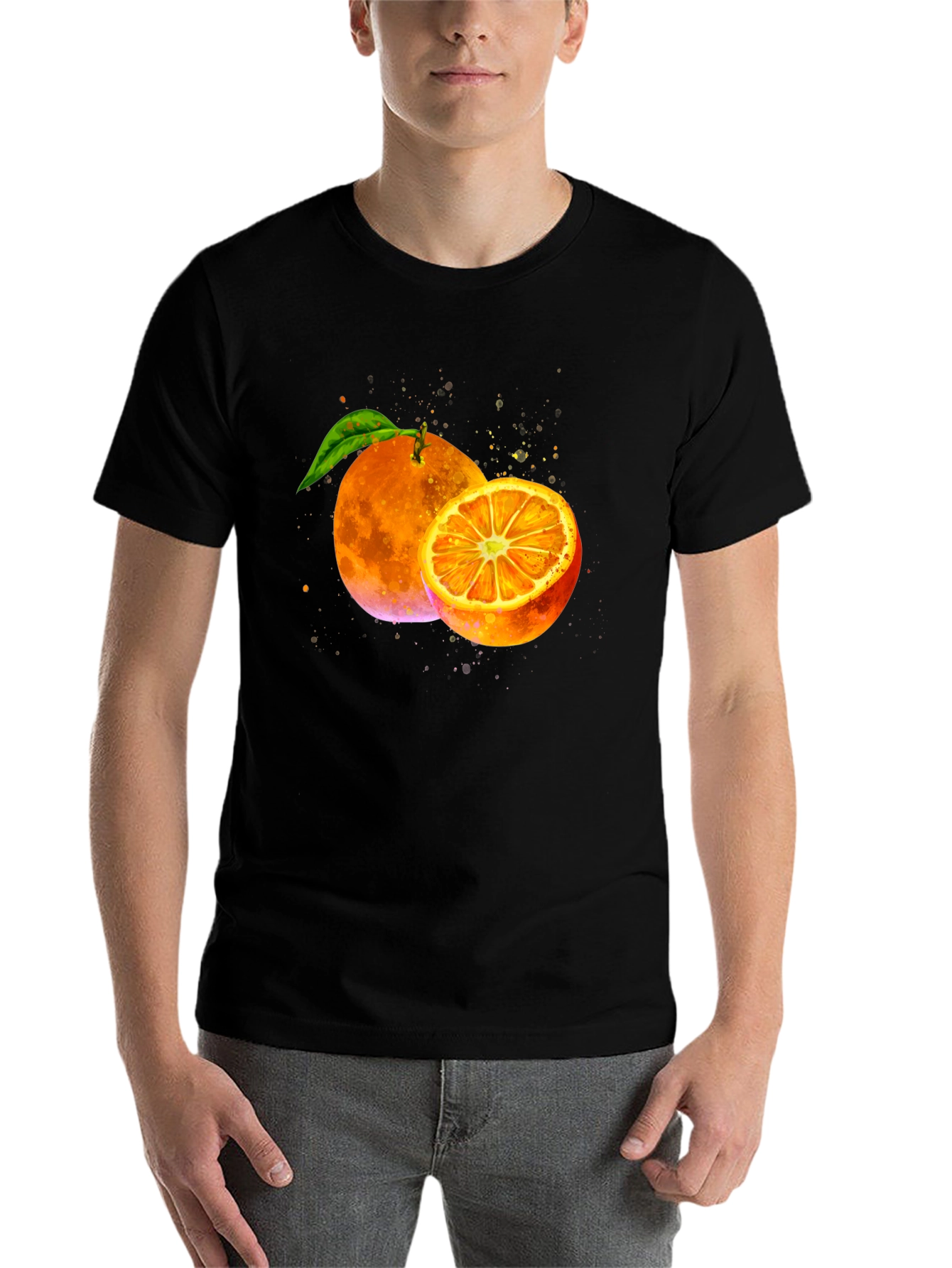 Black Orange Graphic Print Black T-Shirt view 7