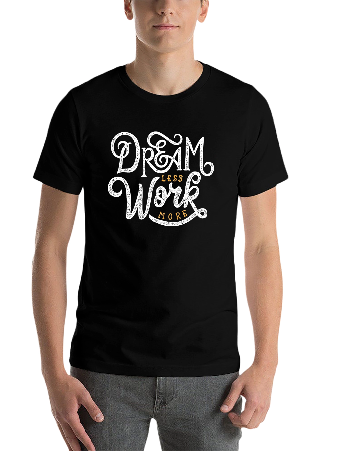 Black Dream Less Work More Graphic Tee - Black Cotton T-Shirt view 7