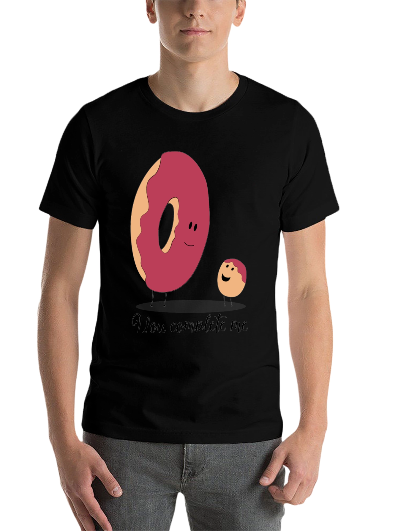 Black You Complete Me Donut Tee - Funny Foodie T-Shirt view 7