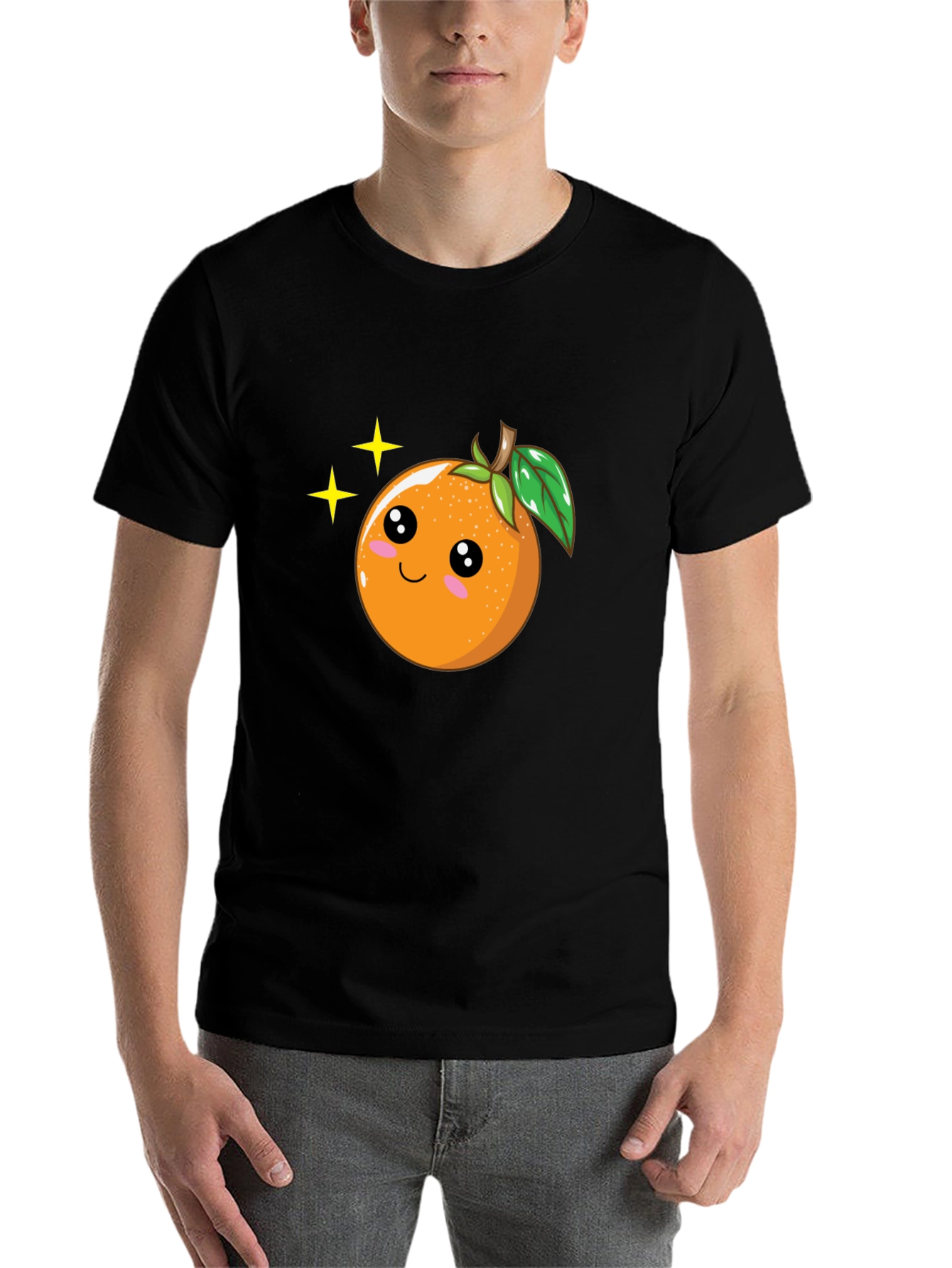 Black Cute Orange Cartoon Graphic Black T-Shirt view 7