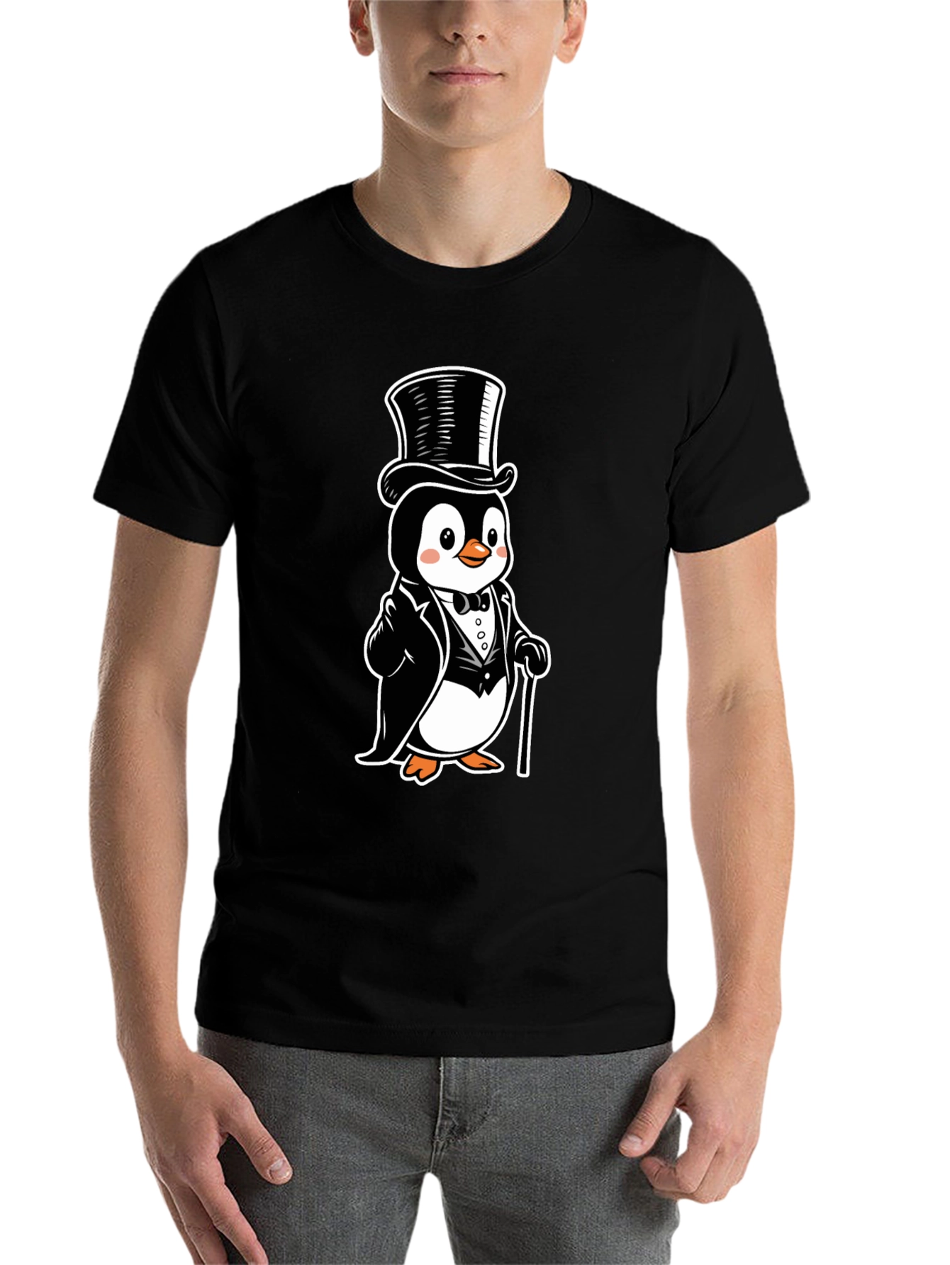 Black Penguin Tuxedo T-Shirt - Cartoon Style view 7