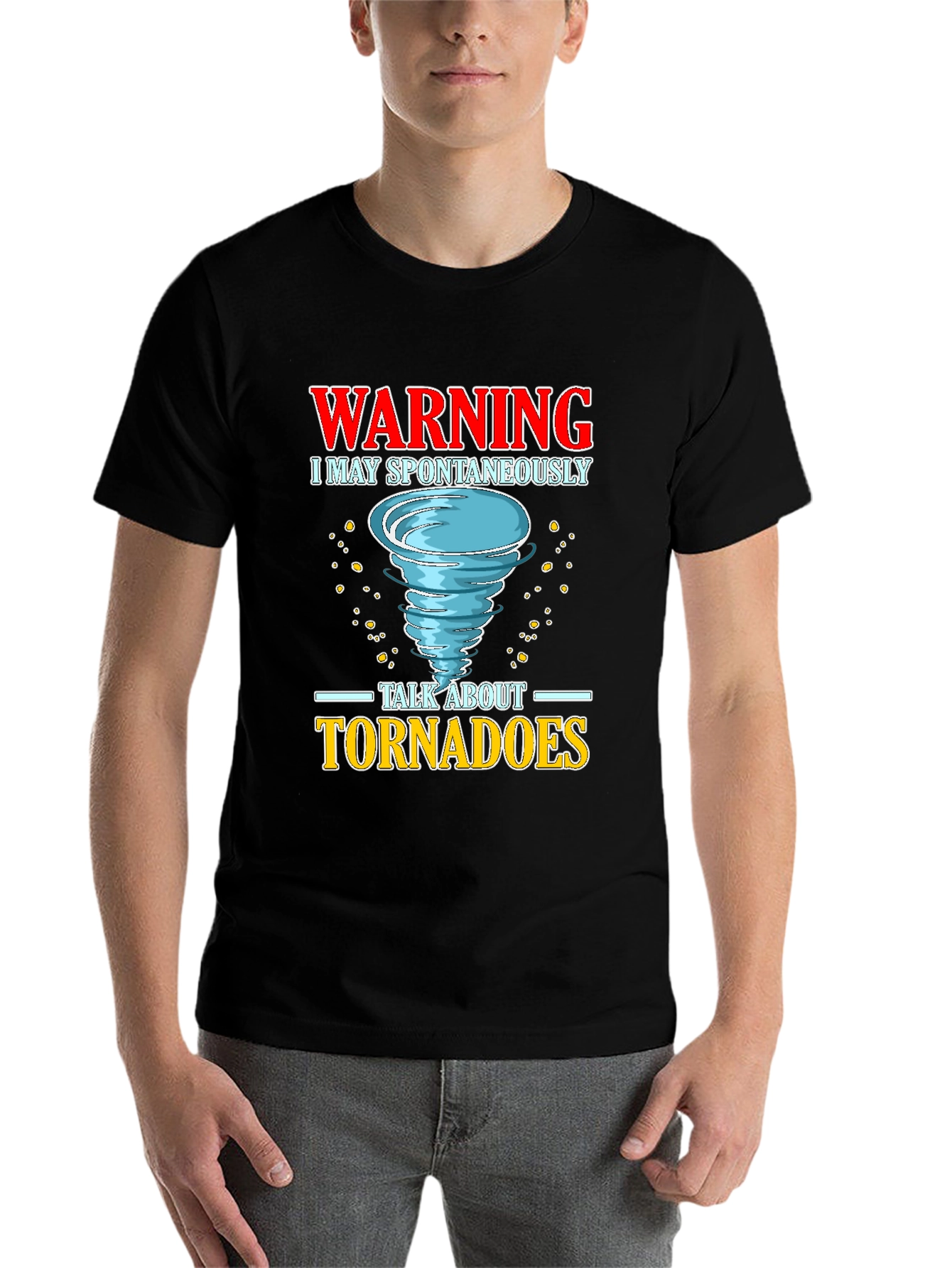 Black Warning Tornado Funny Graphic T-Shirt view 7