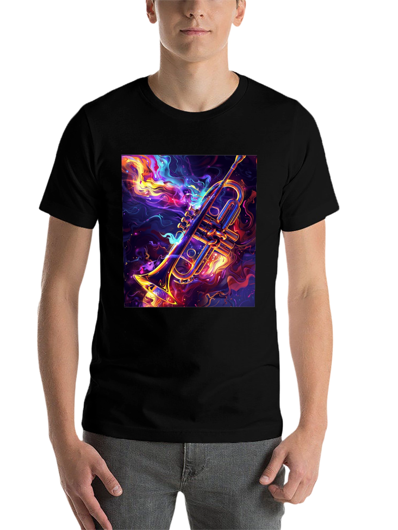 Black Trumpet Graphic Black T-Shirt: Artistic Music Lover Tee view 7