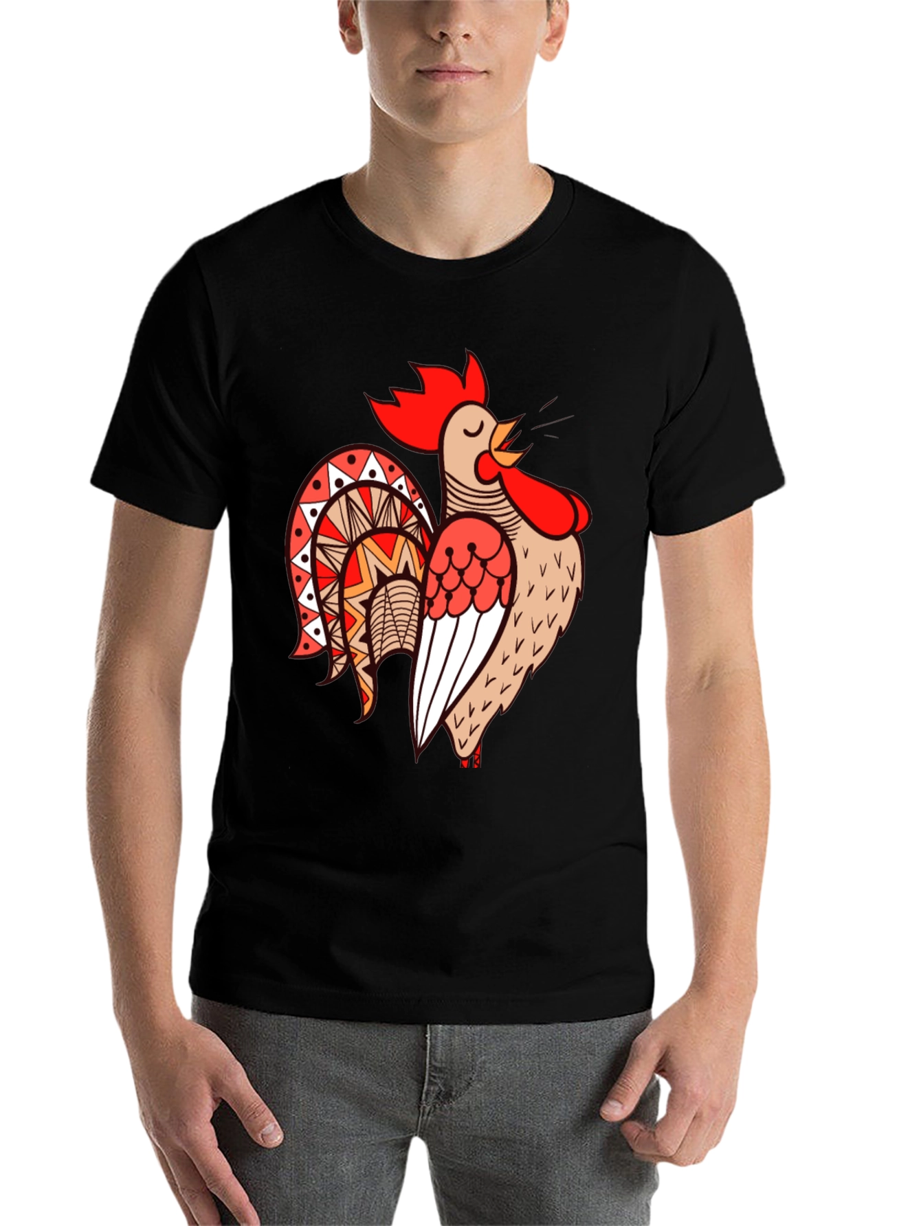 Black Rooster Graphic Tee - Black Cotton T-Shirt view 7