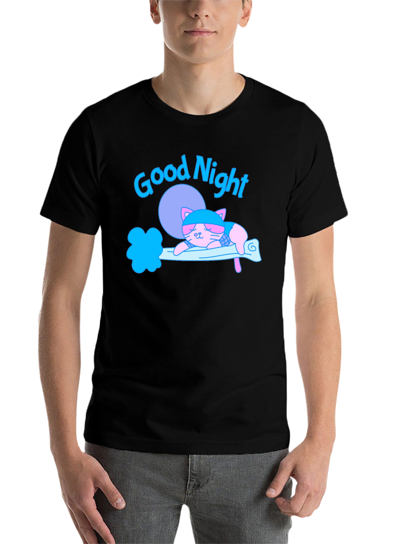 Black Good Night Cat T-Shirt view 7