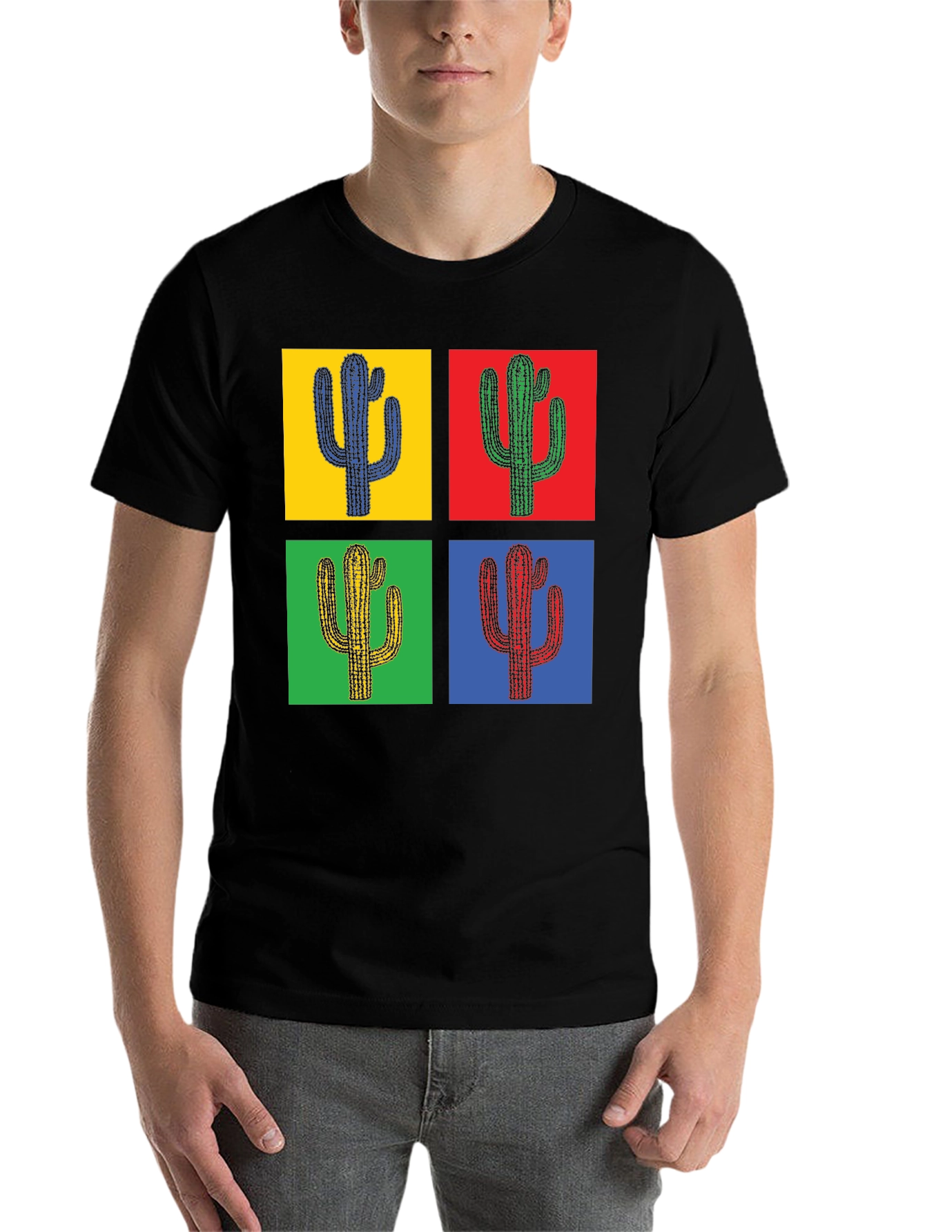 Black Pop Art Cactus Tee - Stylish Graphic T-Shirt view 7