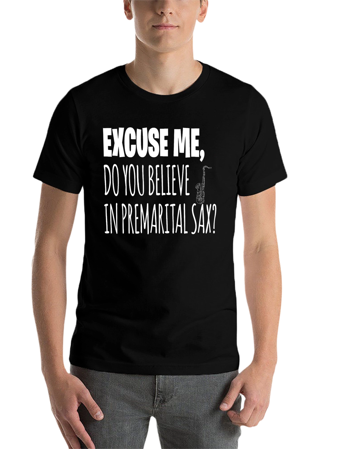 Black Funny Saxophone T-Shirt - Premarital Sax? view 7