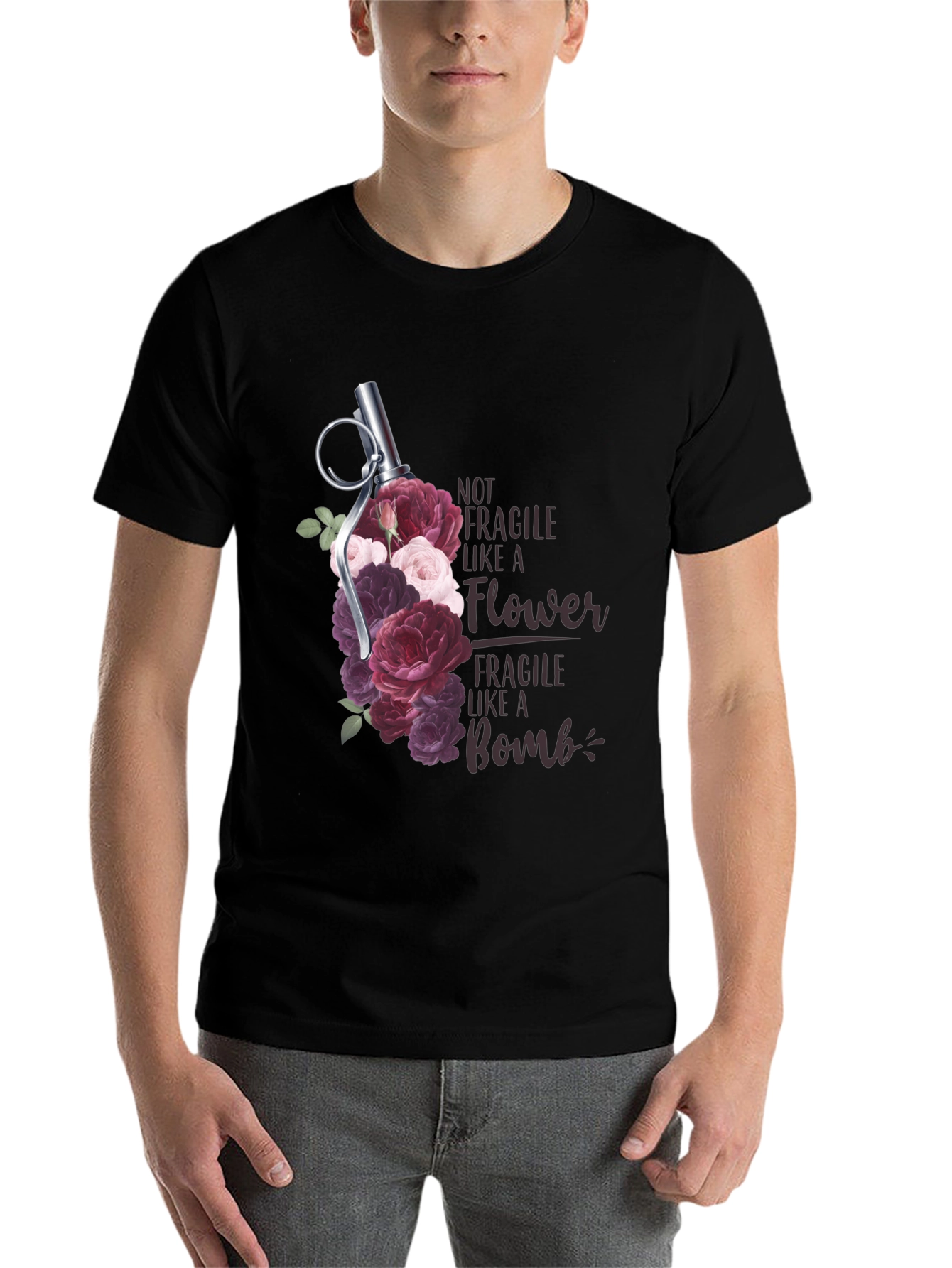 Black Floral Grenade T-Shirt - Not Fragile Bomb Tee view 7